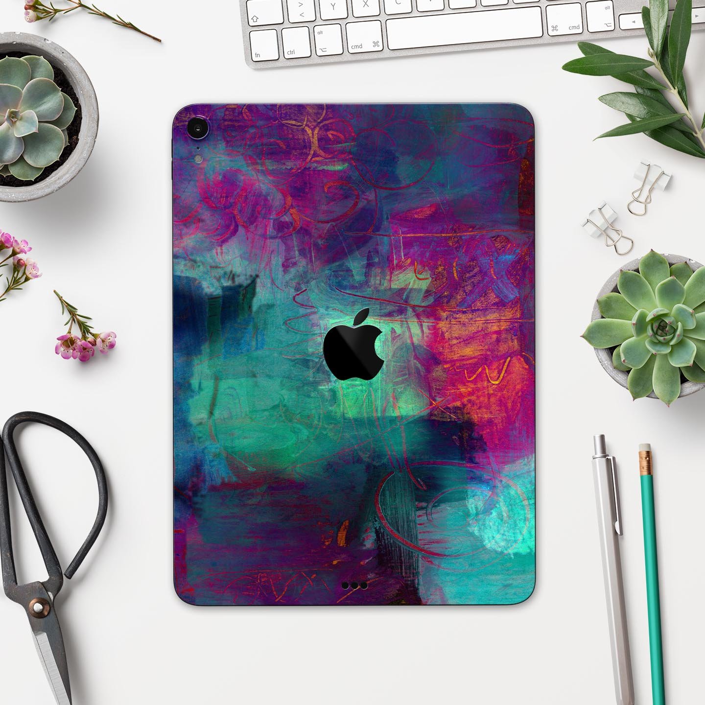 Abstract Oil Painting skin decal for Apple iPad Pro, showcasing vibrant colors and artistic design for stylish protection.