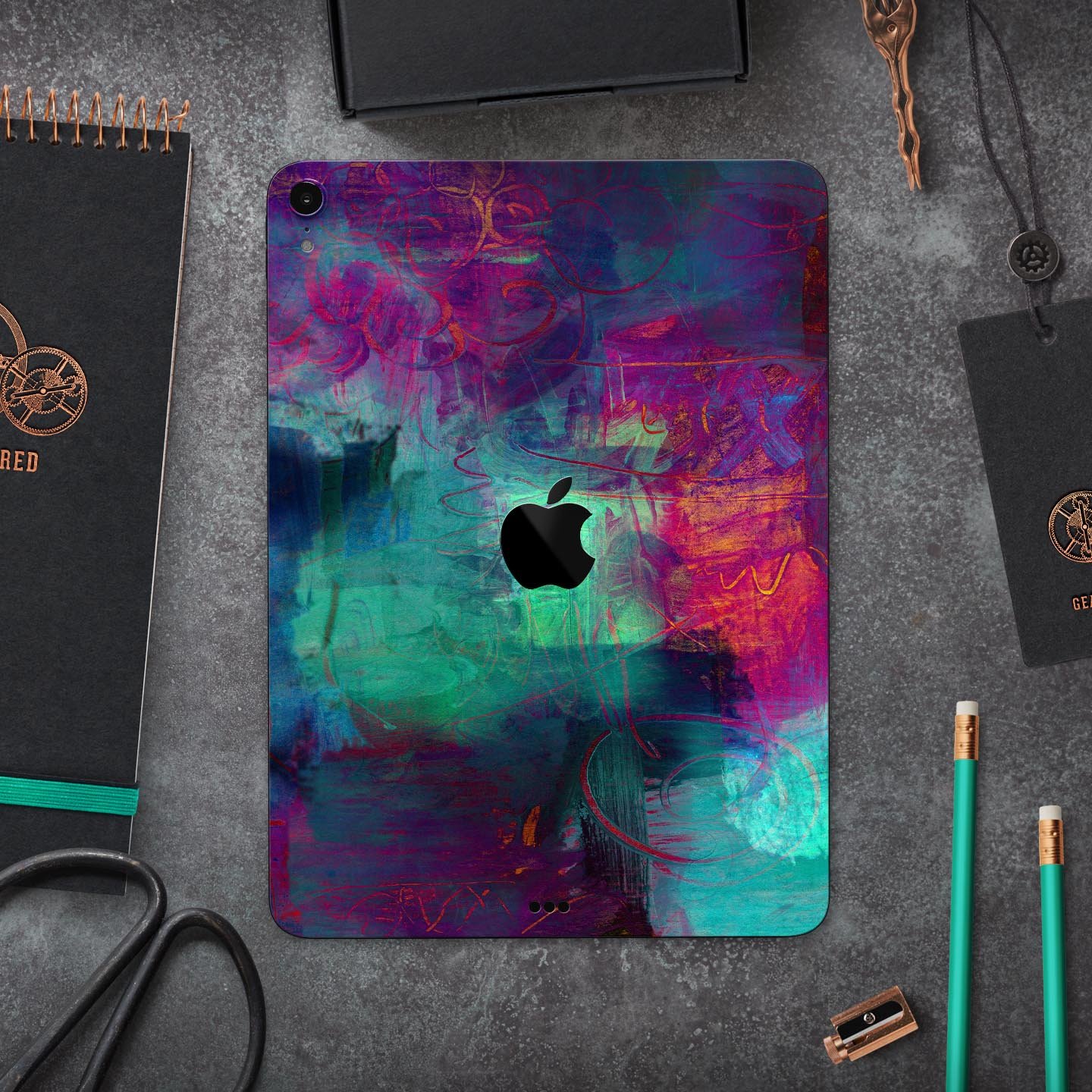 Abstract Oil Painting skin decal for Apple iPad Pro, showcasing vibrant colors and artistic design for stylish protection.