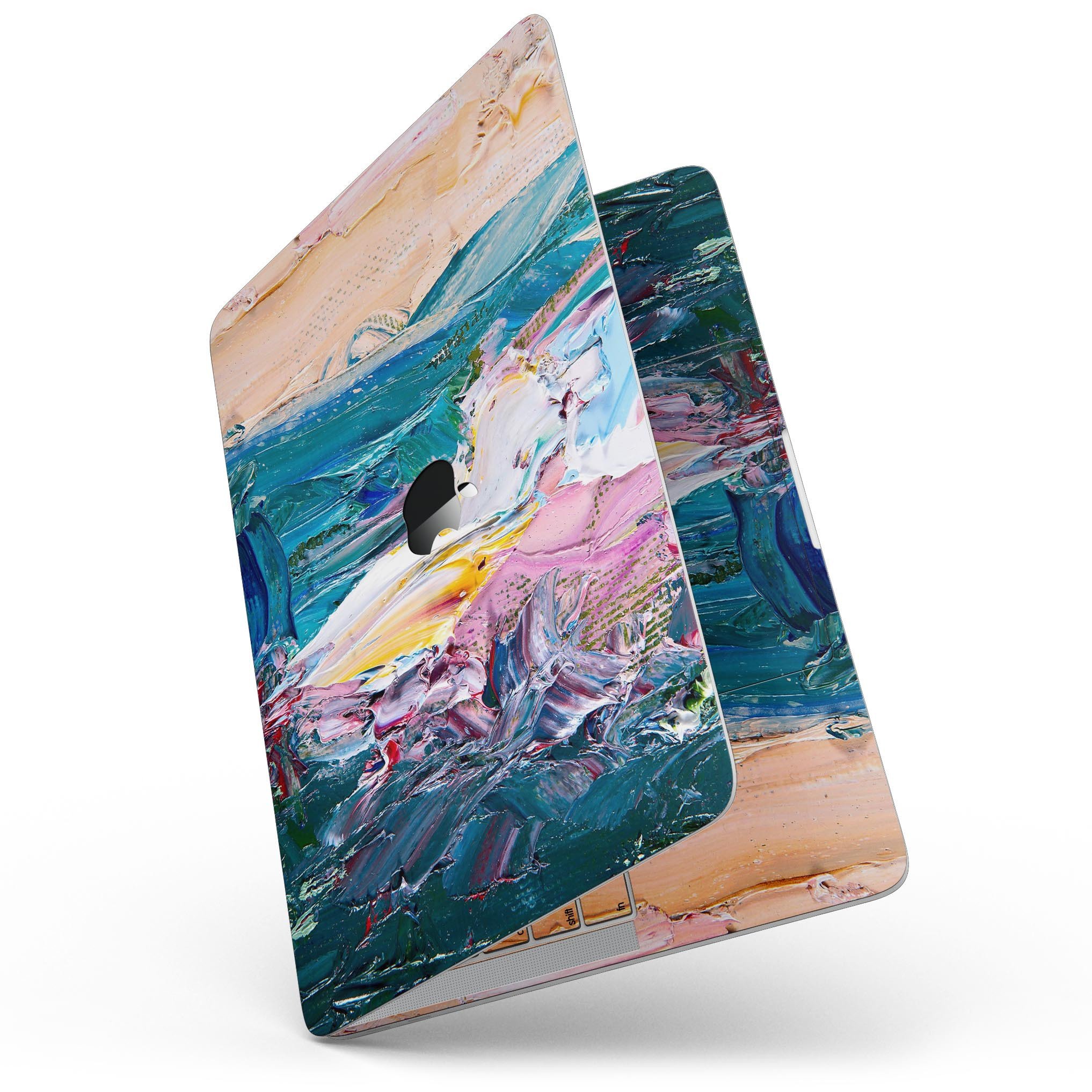 Abstract Oil Strokes skin kit for 13-inch MacBook Pro without Touch Bar, showcasing vibrant colors and unique design.