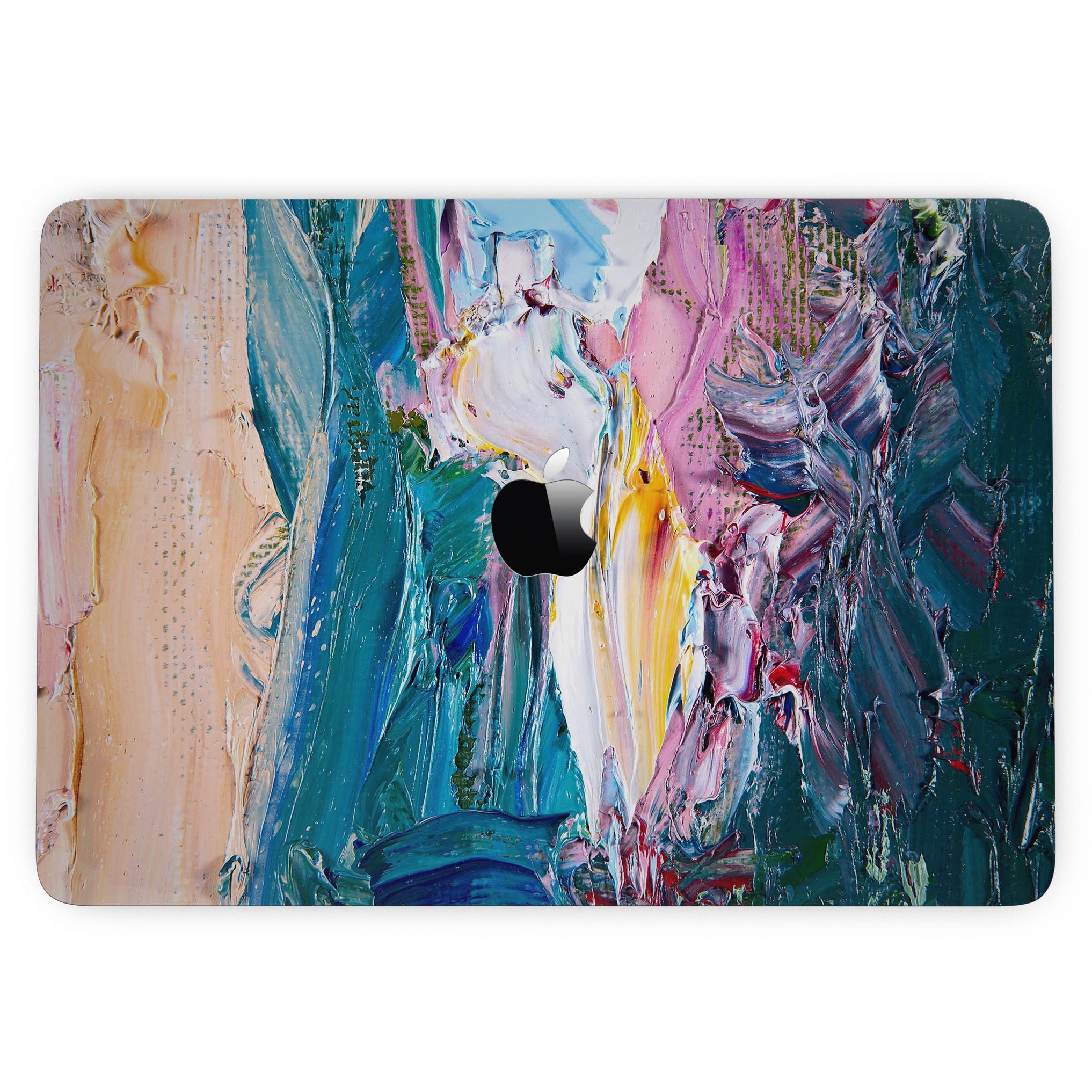 Abstract Oil Strokes skin kit for 13-inch MacBook Pro without Touch Bar, showcasing vibrant colors and unique design.