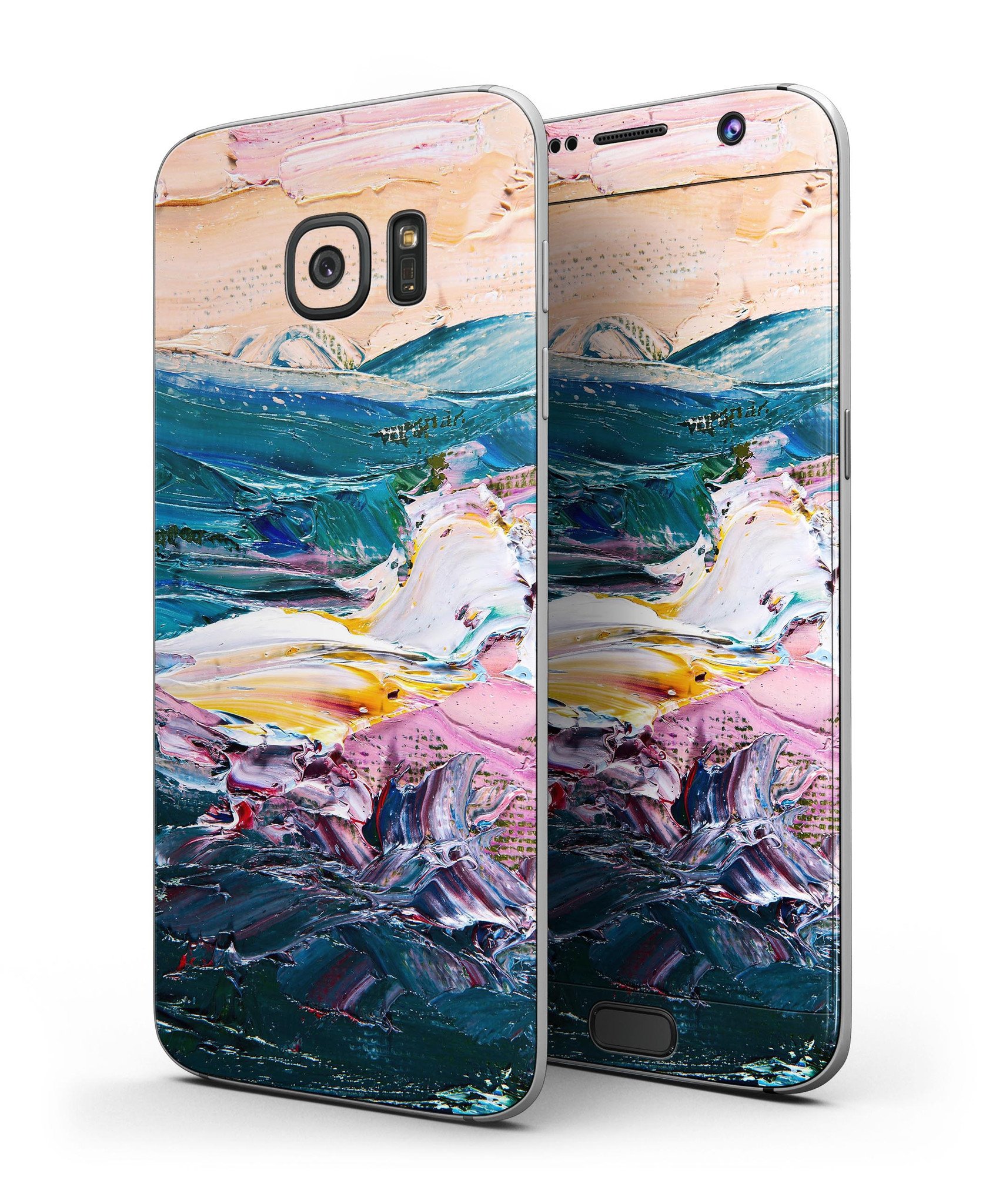 Abstract Oil Strokes Full Body Skin-Kit for Samsung Galaxy S7 and S7 Edge, showcasing vibrant colors and premium vinyl material.