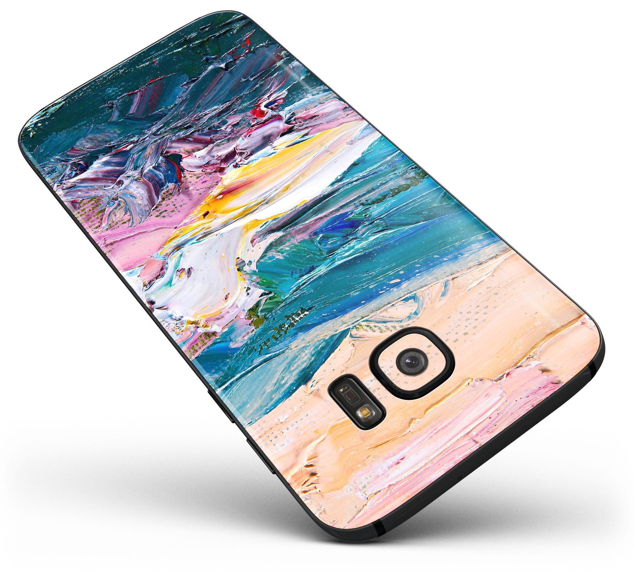 Abstract Oil Strokes Full Body Skin-Kit for Samsung Galaxy S7 and S7 Edge, showcasing vibrant colors and premium vinyl material.