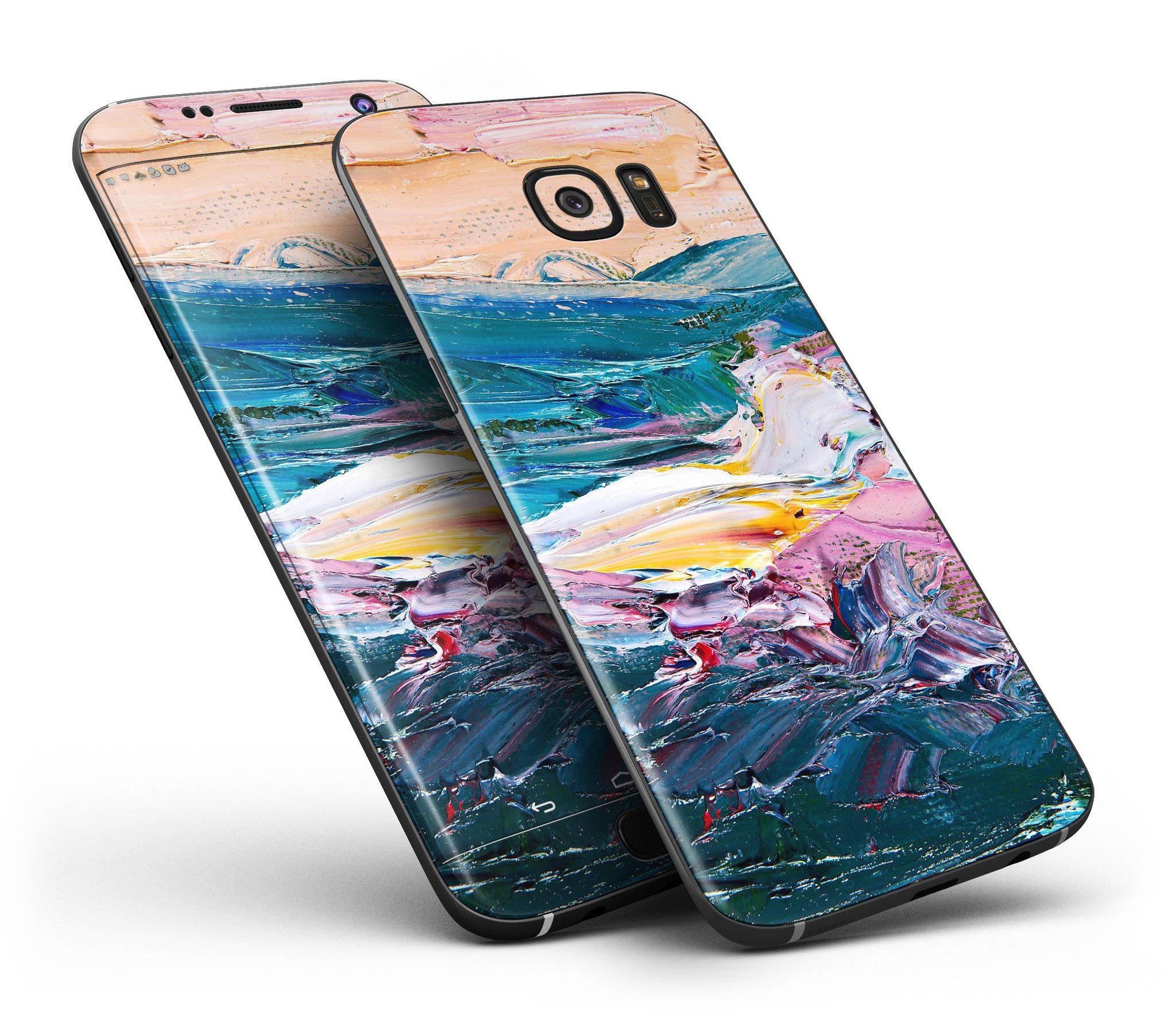 Abstract Oil Strokes Full Body Skin-Kit for Samsung Galaxy S7 and S7 Edge, showcasing vibrant colors and premium vinyl material.