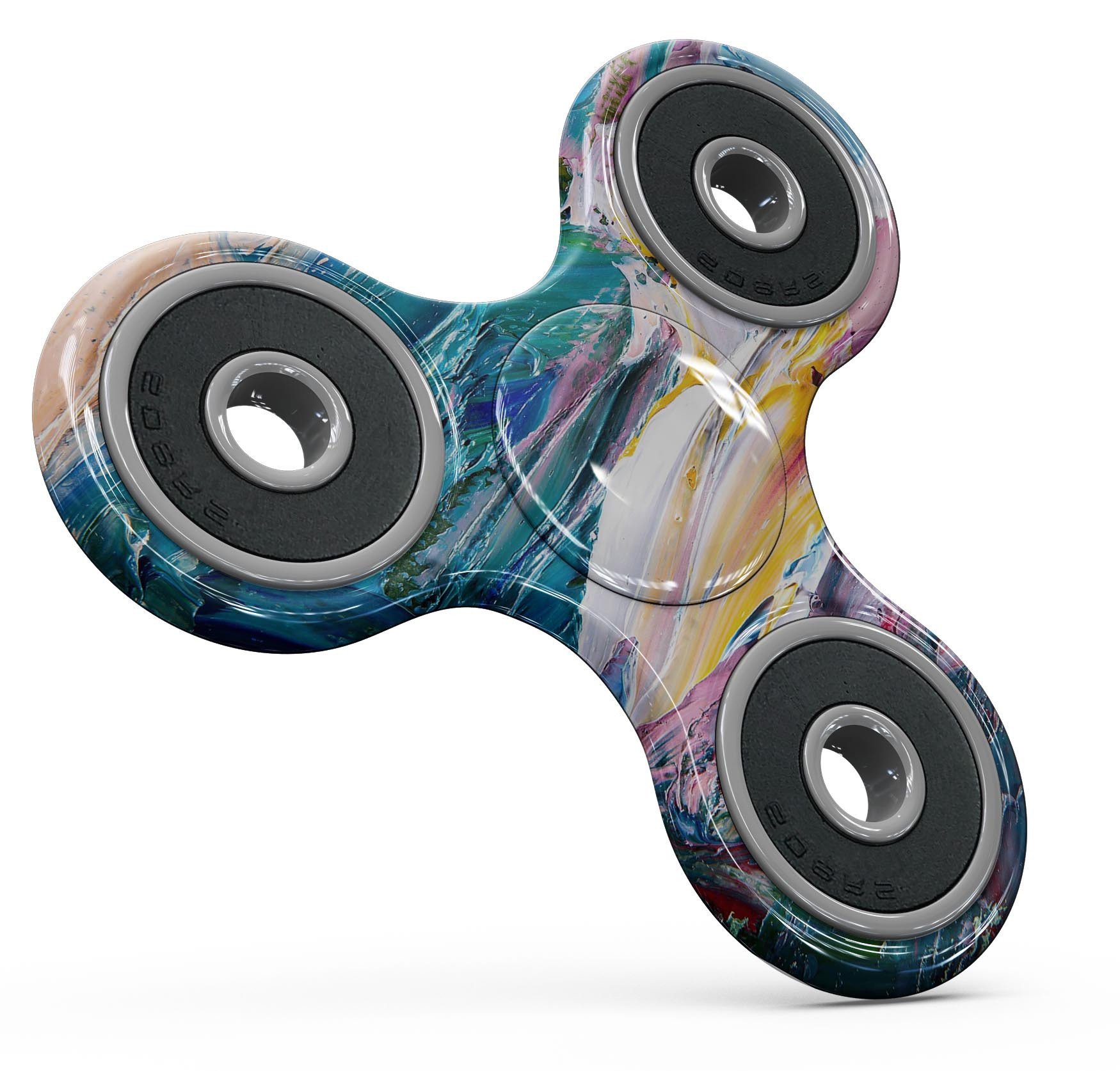 Abstract Oil Strokes Full-Body Skin-Kit for fidget spinner, showcasing vibrant colors and unique patterns.