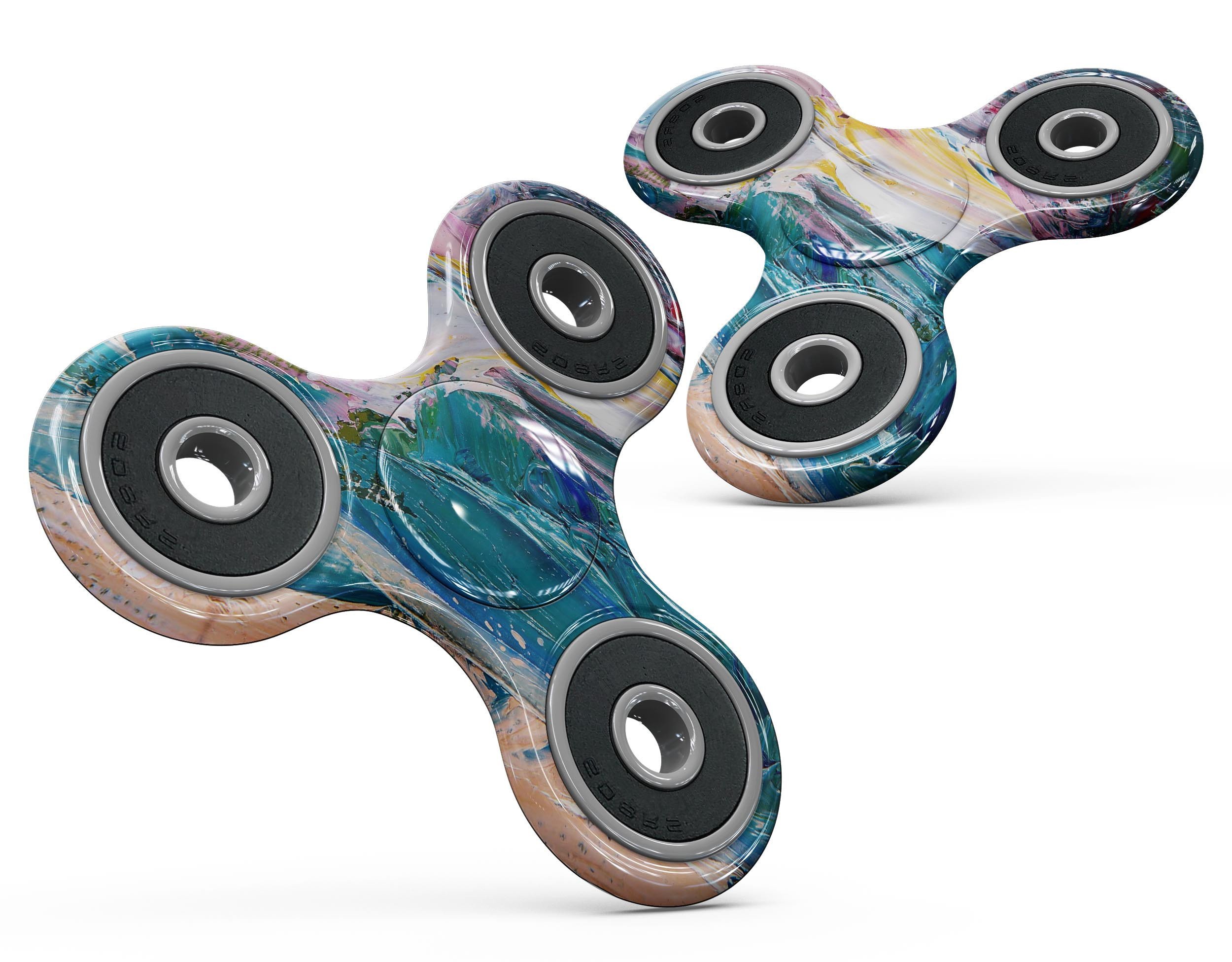 Abstract Oil Strokes Full-Body Skin-Kit for fidget spinner, showcasing vibrant colors and unique patterns.