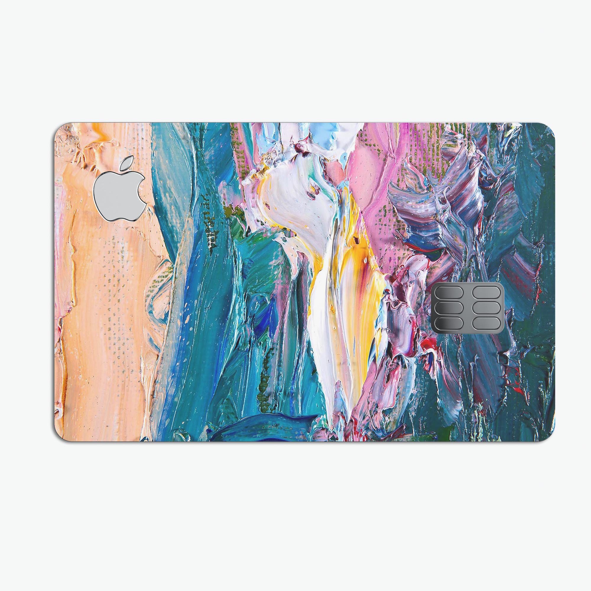 Abstract Oil Strokes skin kit for Apple Card, showcasing vibrant colors and premium vinyl material.