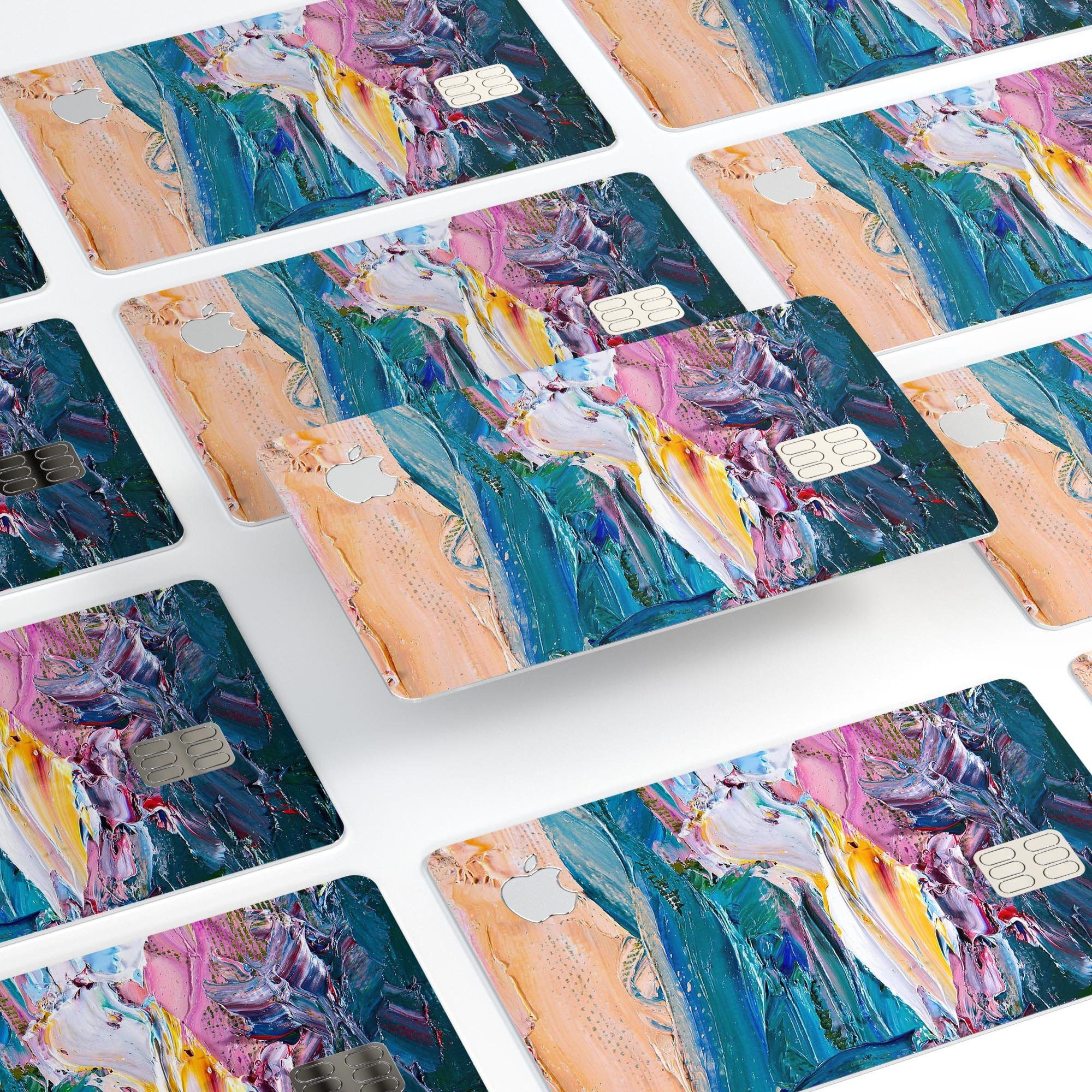 Abstract Oil Strokes skin kit for Apple Card, showcasing vibrant colors and premium vinyl material.