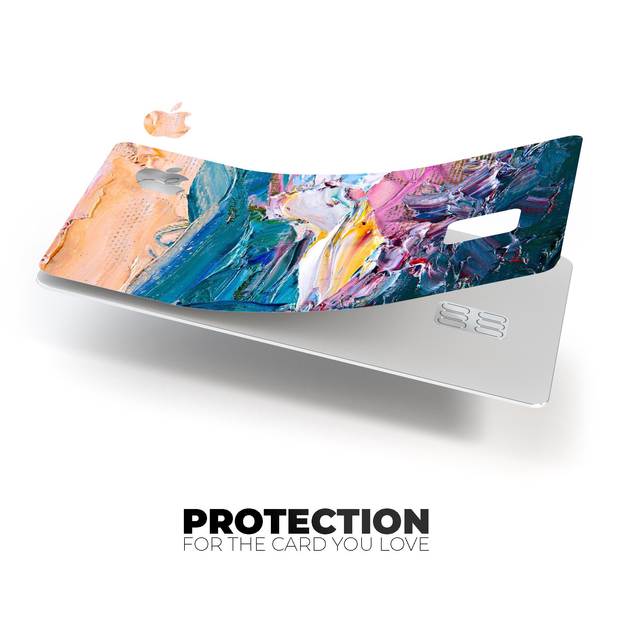 Abstract Oil Strokes skin kit for Apple Card, showcasing vibrant colors and premium vinyl material.