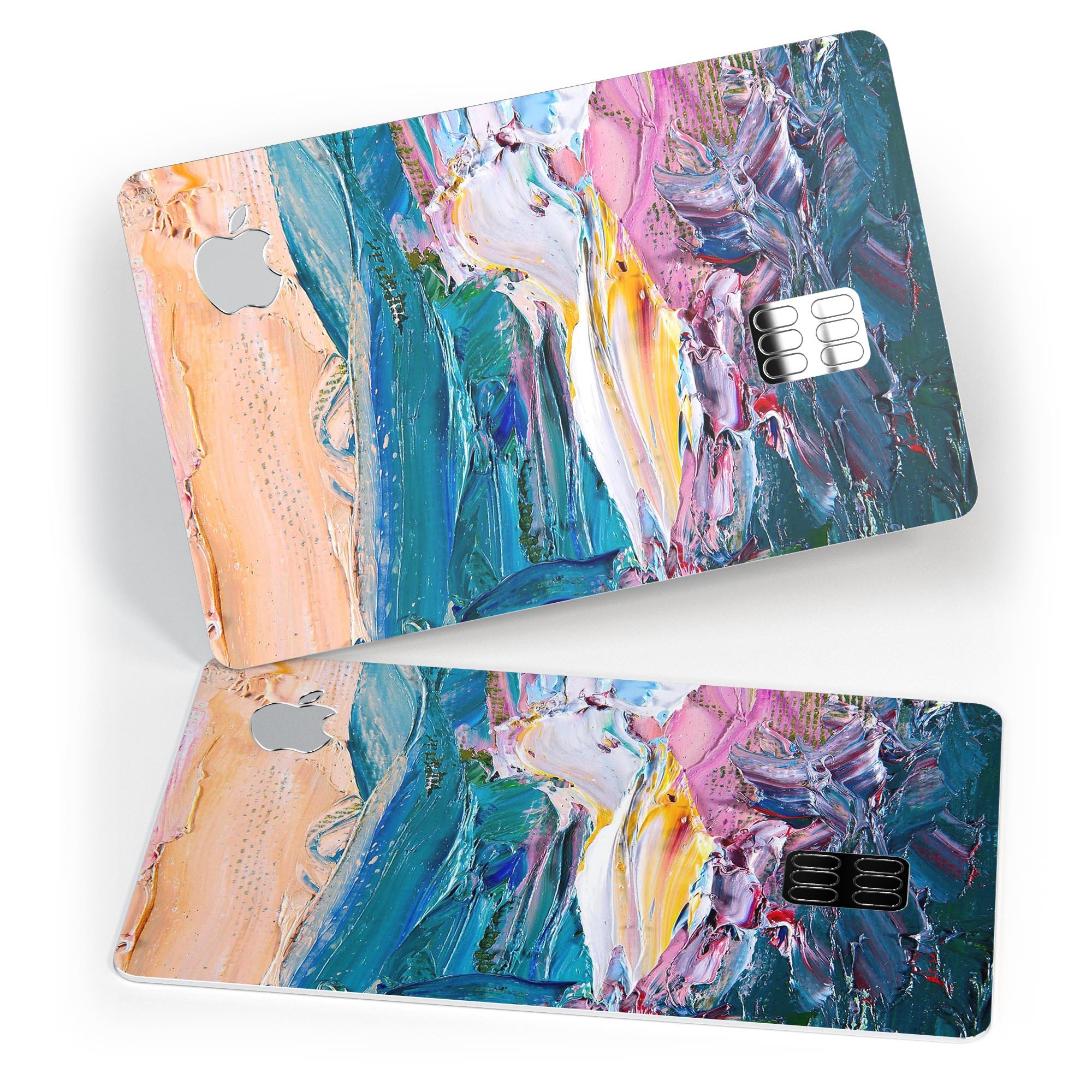 Abstract Oil Strokes skin kit for Apple Card, showcasing vibrant colors and premium vinyl material.