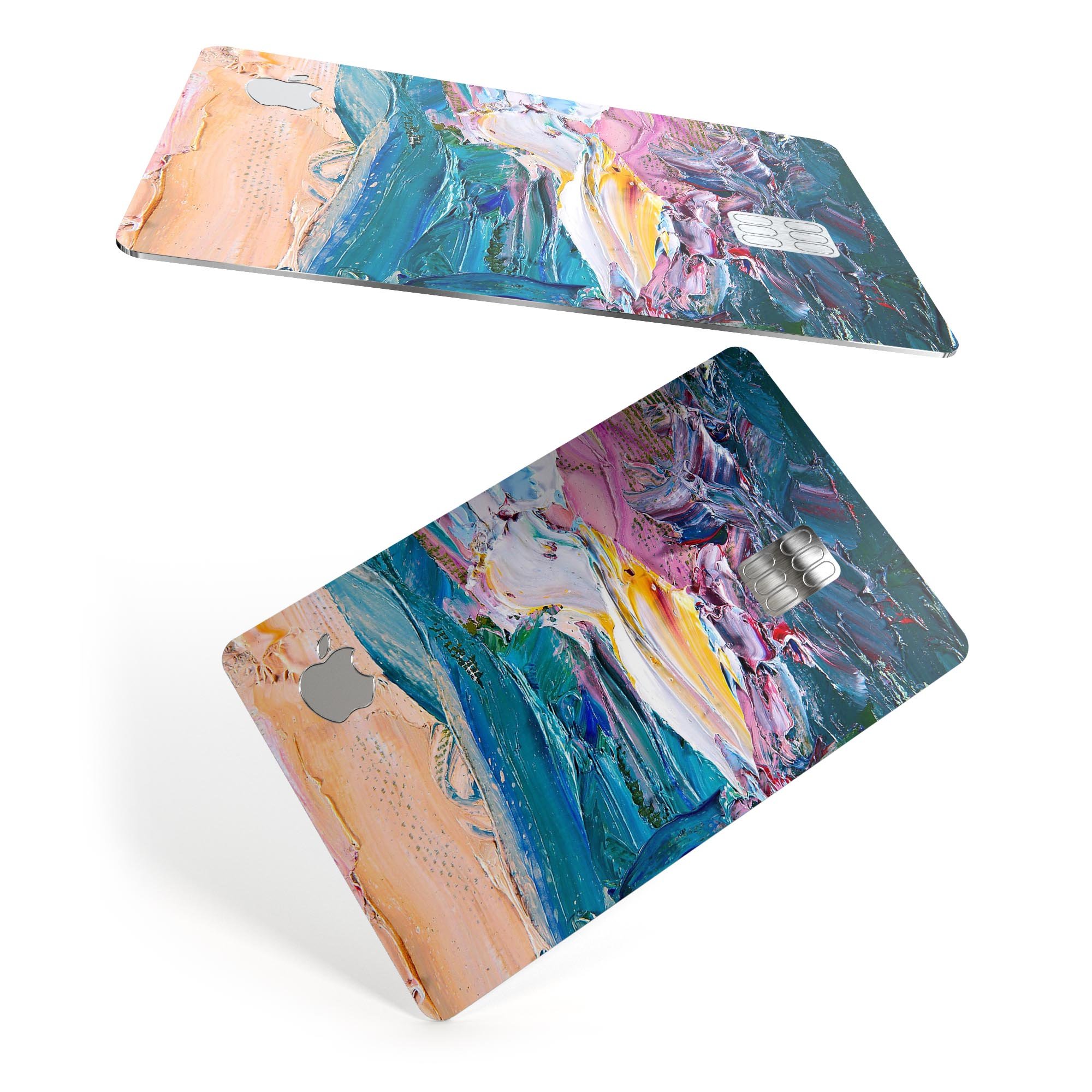 Abstract Oil Strokes skin kit for Apple Card, showcasing vibrant colors and premium vinyl material.