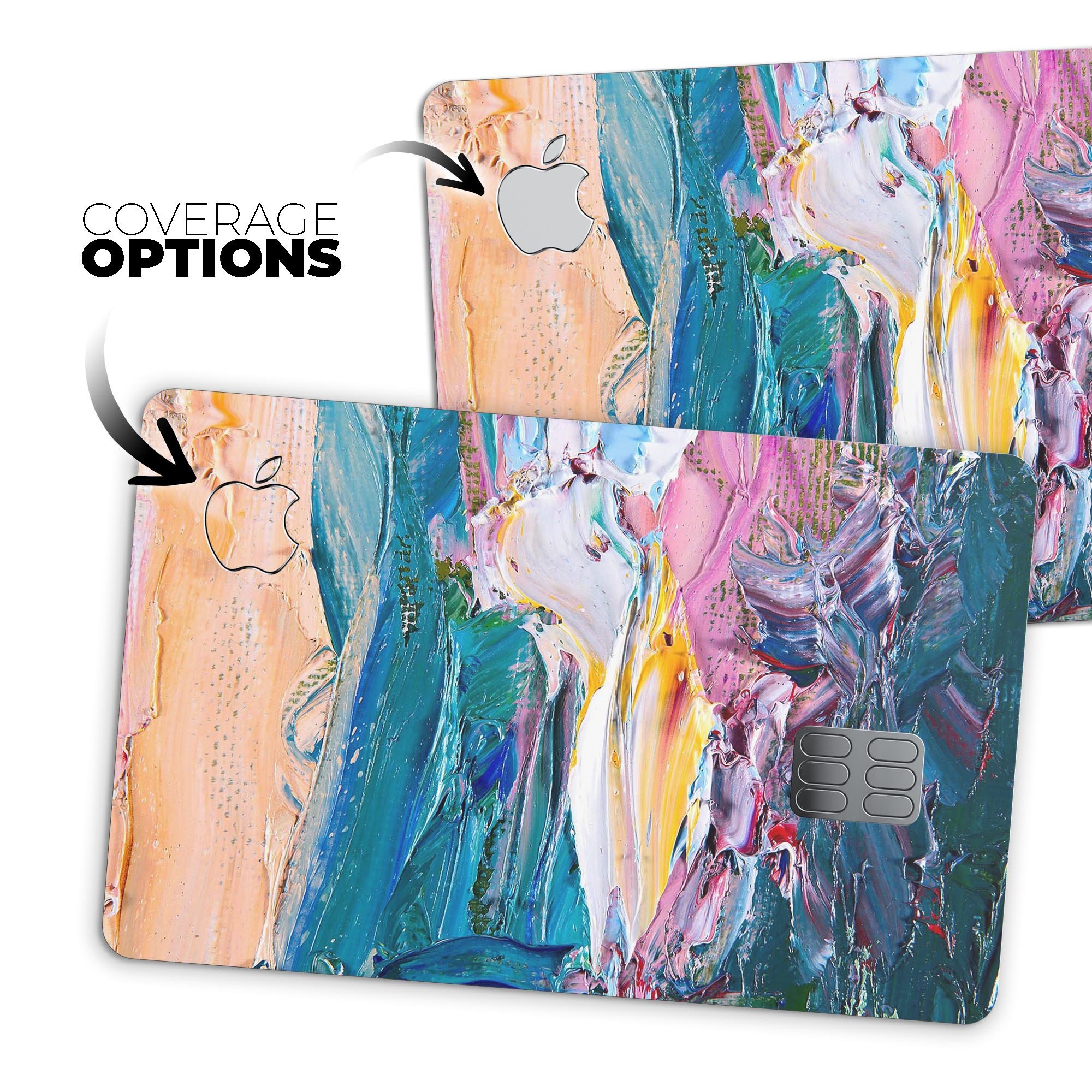 Abstract Oil Strokes skin kit for Apple Card, showcasing vibrant colors and premium vinyl material.