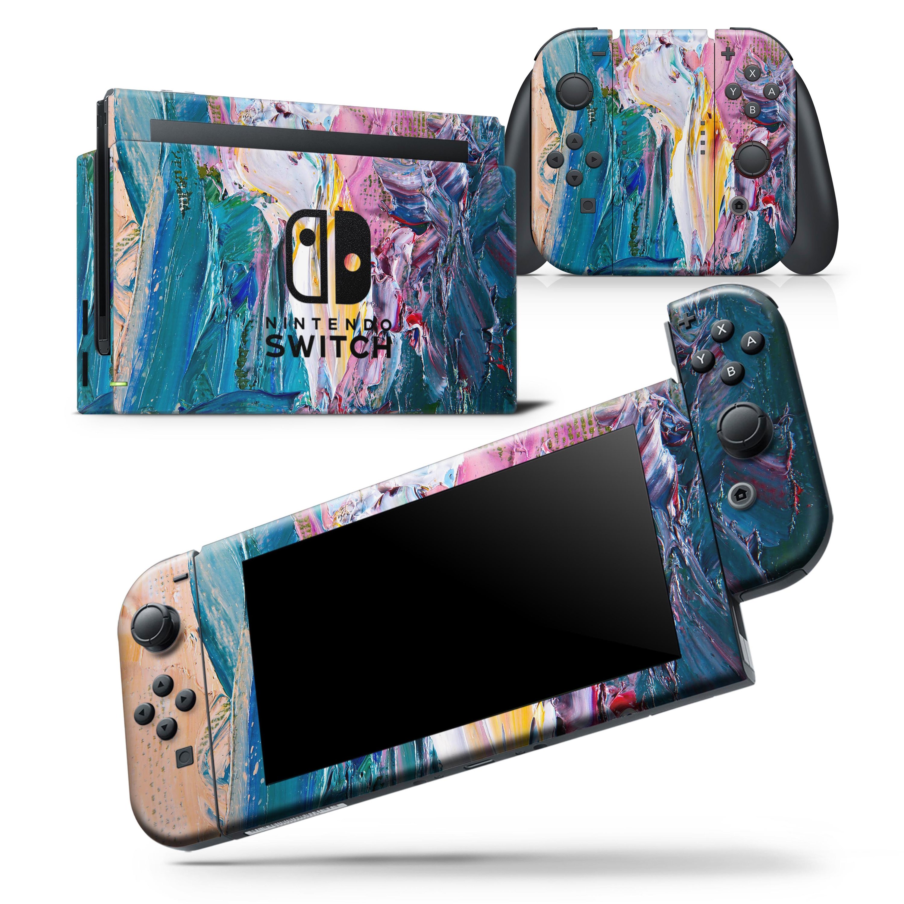 Abstract Oil Strokes skin wrap decal for Nintendo Switch Lite, showcasing vibrant colors and a unique design.