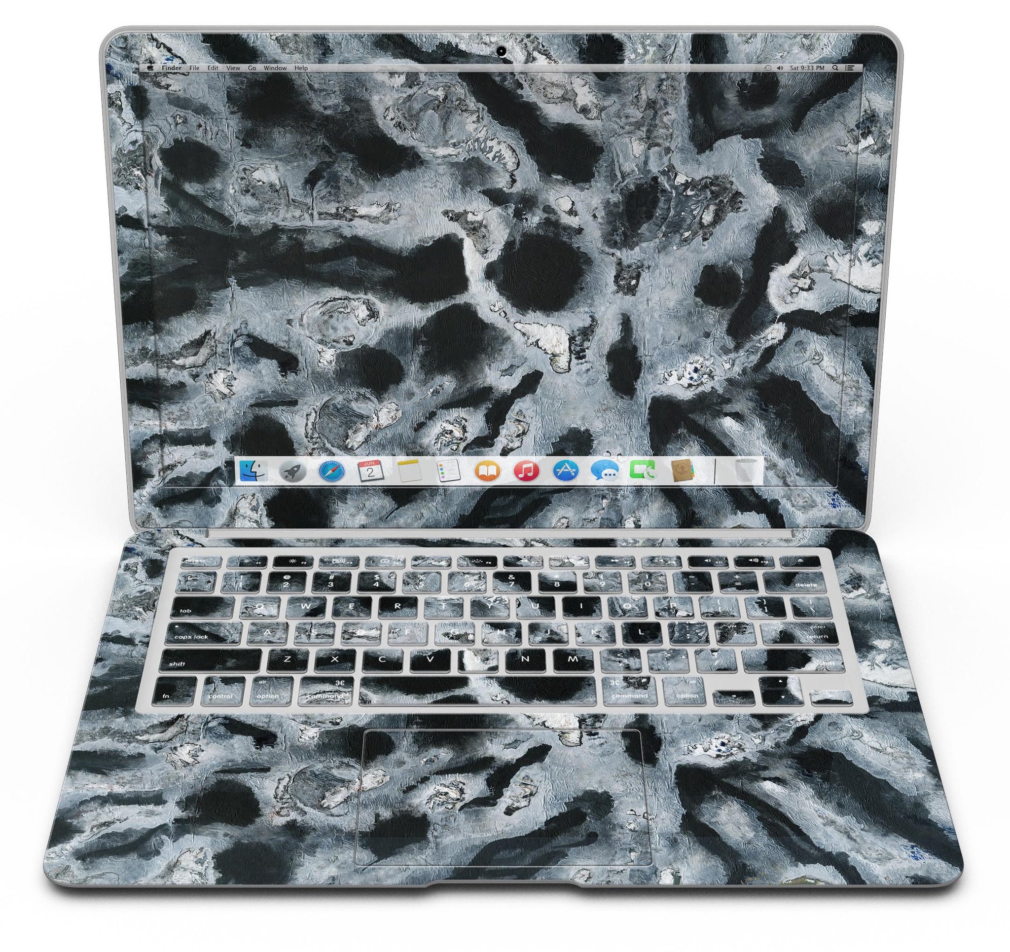 Abstract Paint v4 skin kit for MacBook Air, showcasing vibrant colors and unique design on a sleek device.