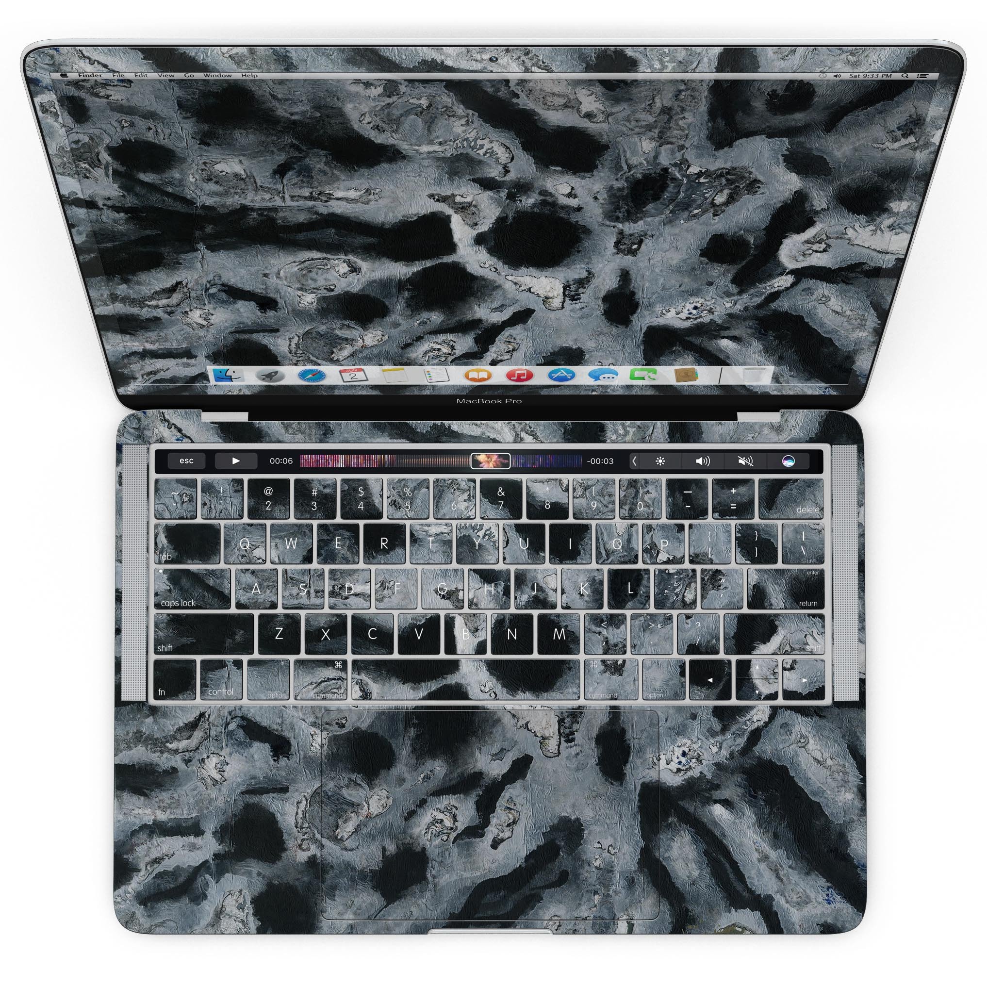 Abstract Paint v4 skin kit for MacBook Pro with Touch Bar, showcasing vibrant colors and unique design.