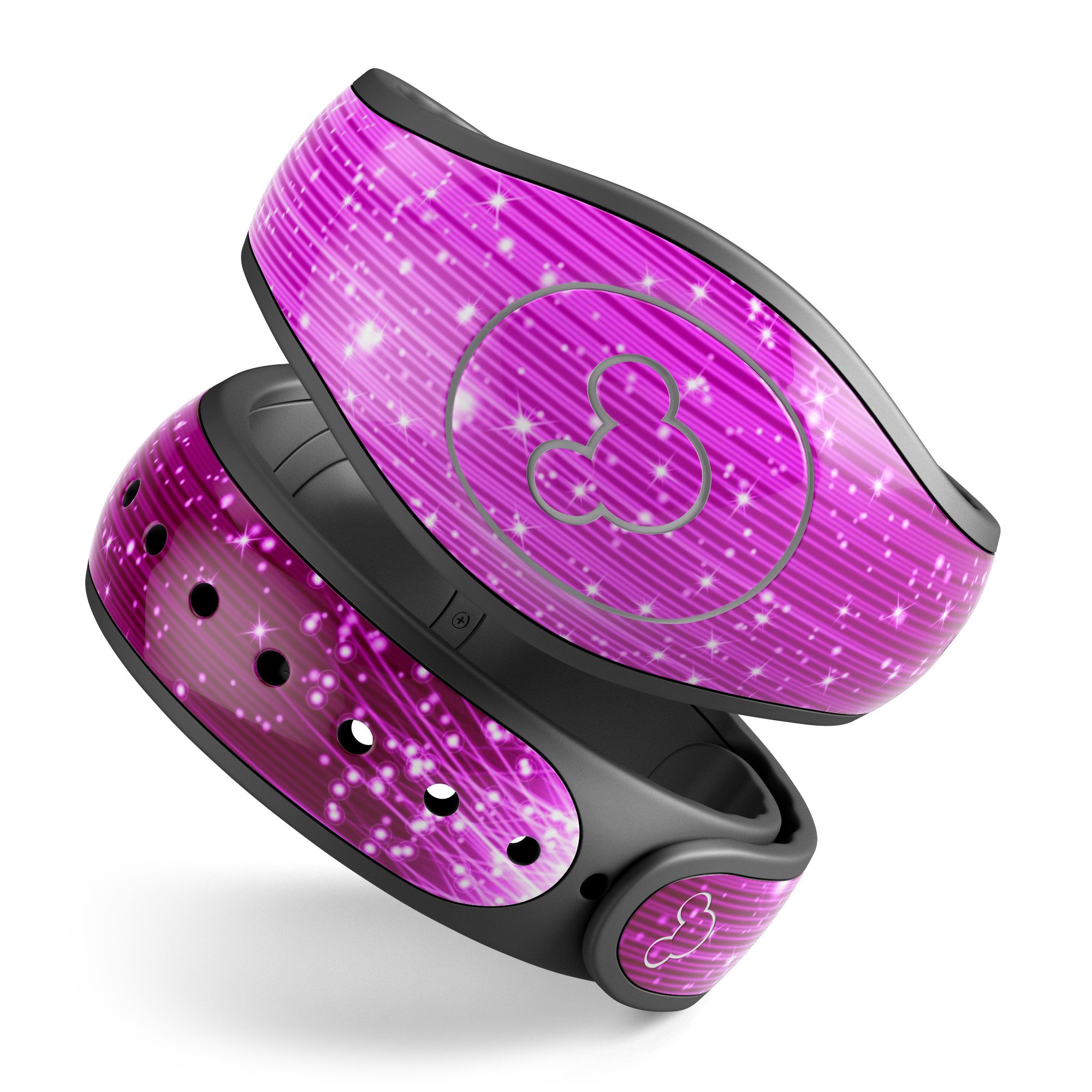 Abstract Pink Neon Rain Curtain skin wrap kit for Disney Magic Band, showcasing vibrant colors and trendy design.