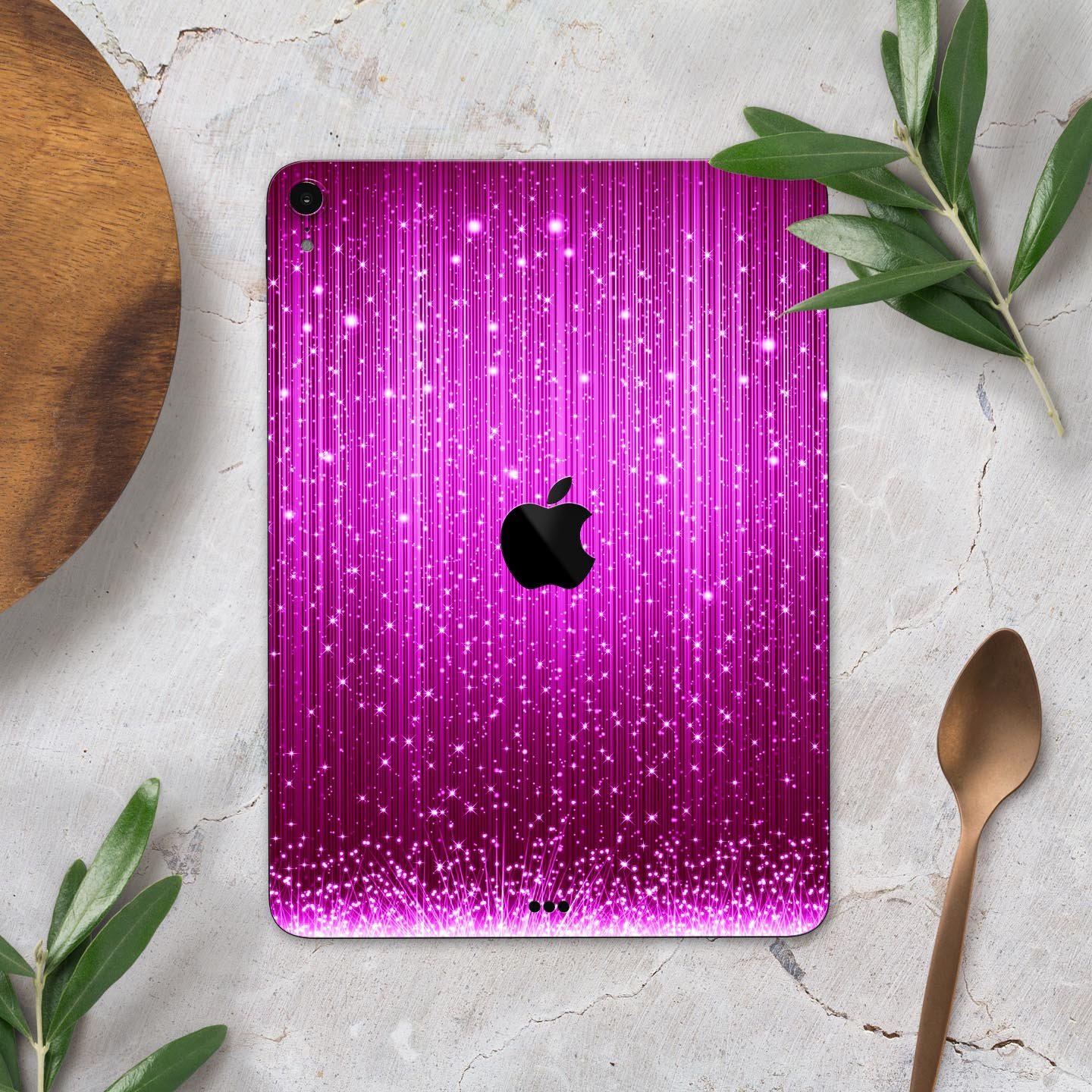 Abstract Pink Neon Rain Curtain skin decal for Apple devices, showcasing vibrant colors and sleek design.