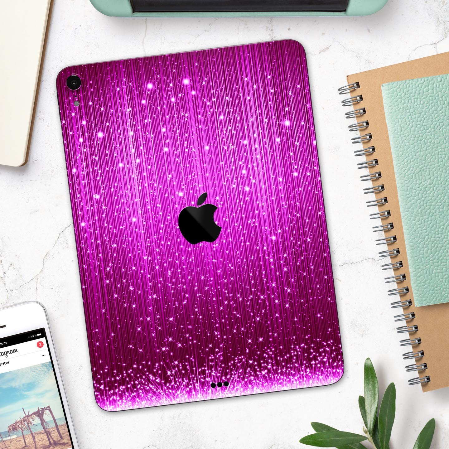 Abstract Pink Neon Rain Curtain skin decal for Apple devices, showcasing vibrant colors and sleek design.