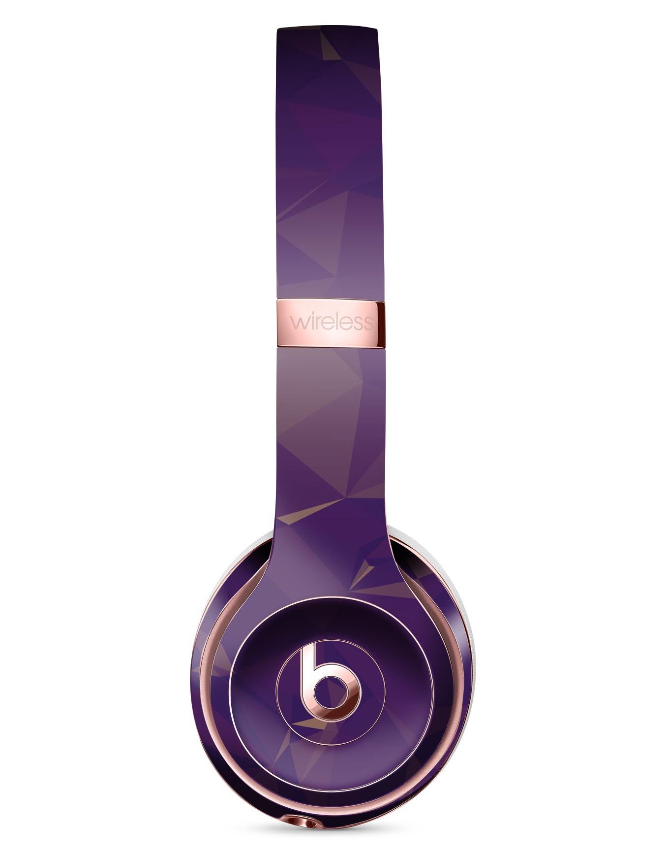 Abstract Purple and Gold Geometric Shapes Skin Kit for Beats by Dre Solo 3 Wireless Headphones, showcasing vibrant colors and geometric patterns.