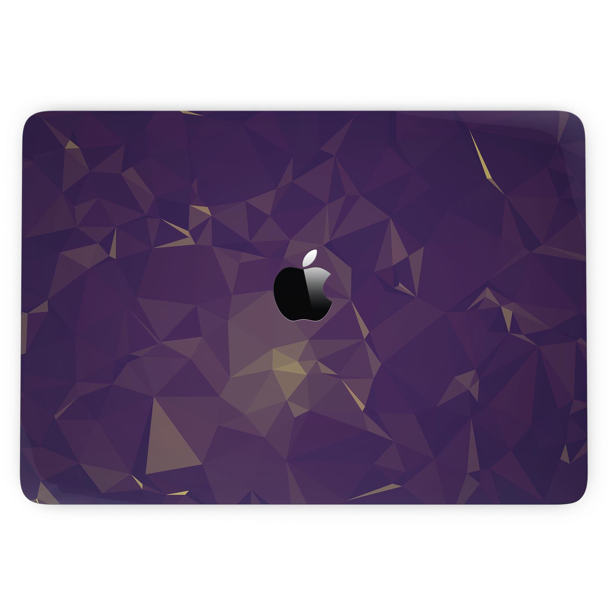 Abstract Purple and Gold Geometric Shapes skin for MacBook Pro with Touch Bar, showcasing a vibrant design that enhances device aesthetics.