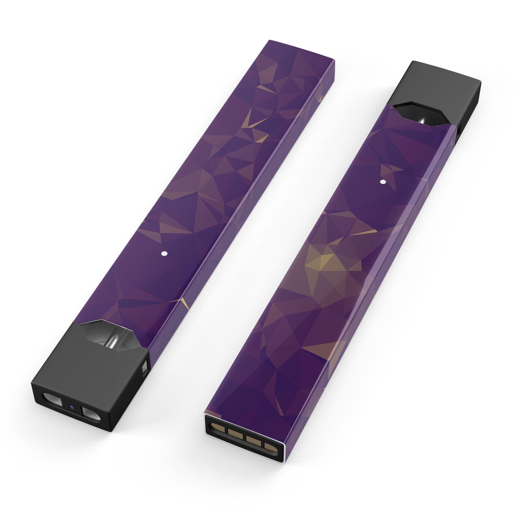 Abstract Purple and Gold Geometric Shapes decal for JUUL device, showcasing vibrant colors and geometric patterns.