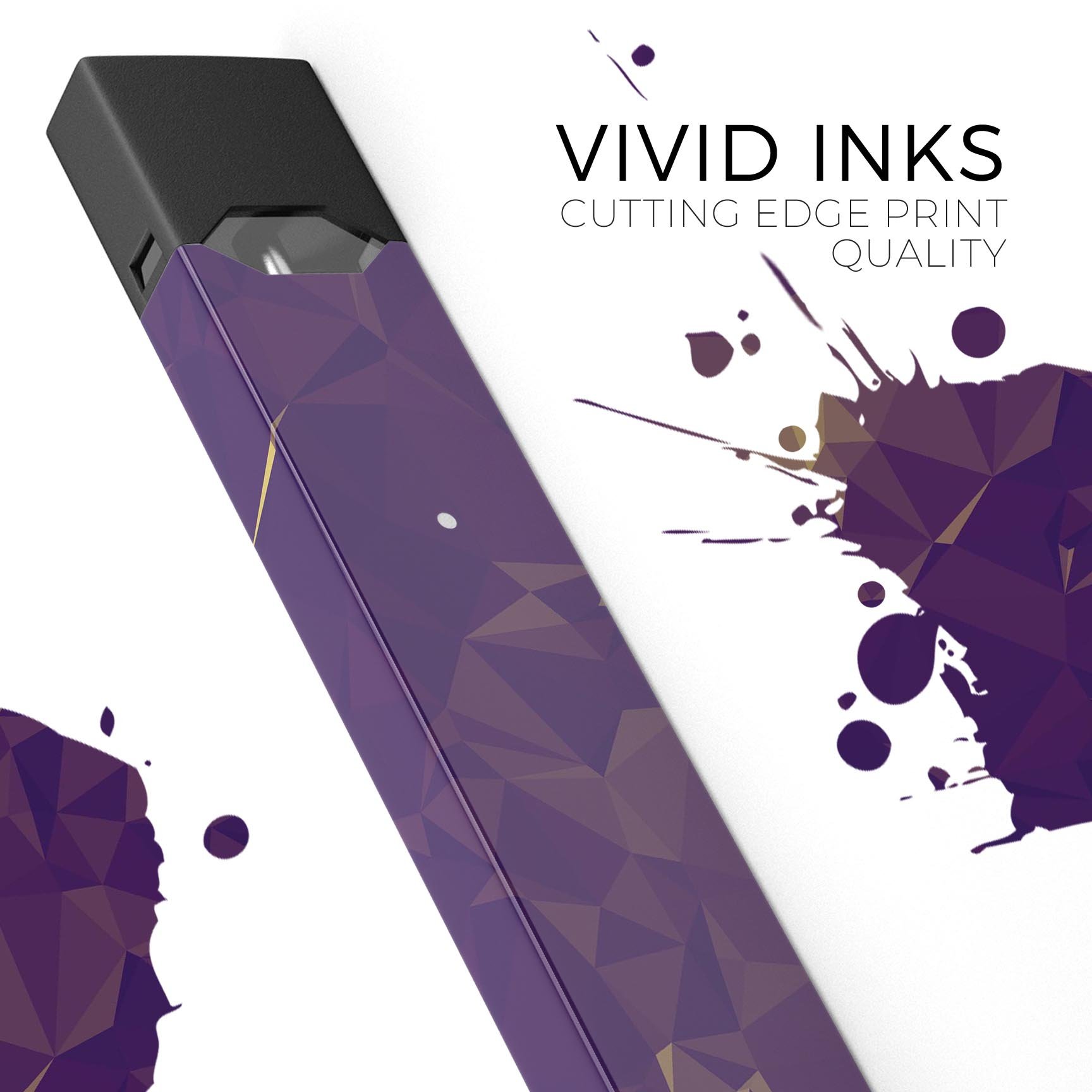 Abstract Purple and Gold Geometric Shapes decal for JUUL device, showcasing vibrant colors and geometric patterns.