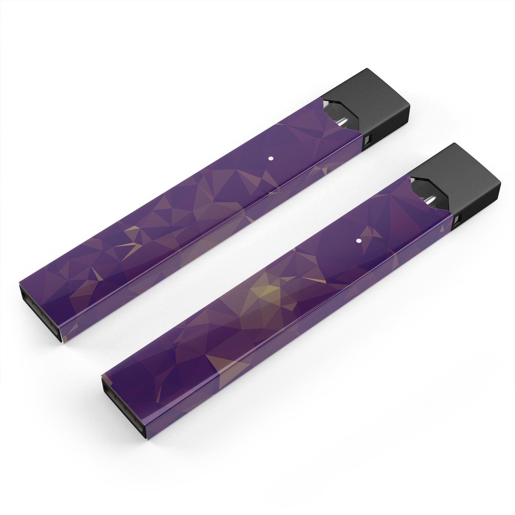 Abstract Purple and Gold Geometric Shapes decal for JUUL device, showcasing vibrant colors and geometric patterns.