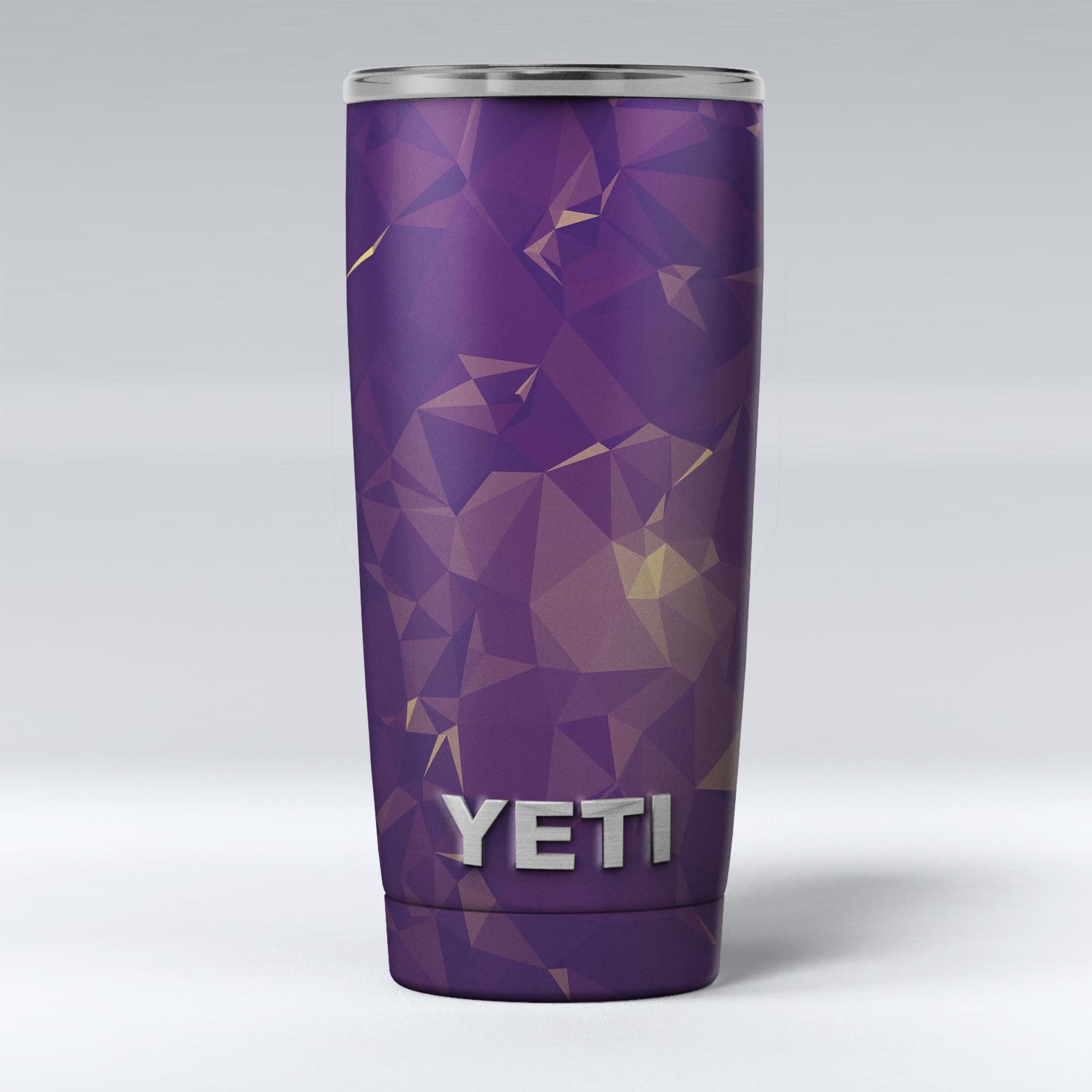 Abstract Purple and Gold Geometric Shapes skin decal vinyl wrap kit for Yeti Cooler, showcasing vibrant colors and unique design.