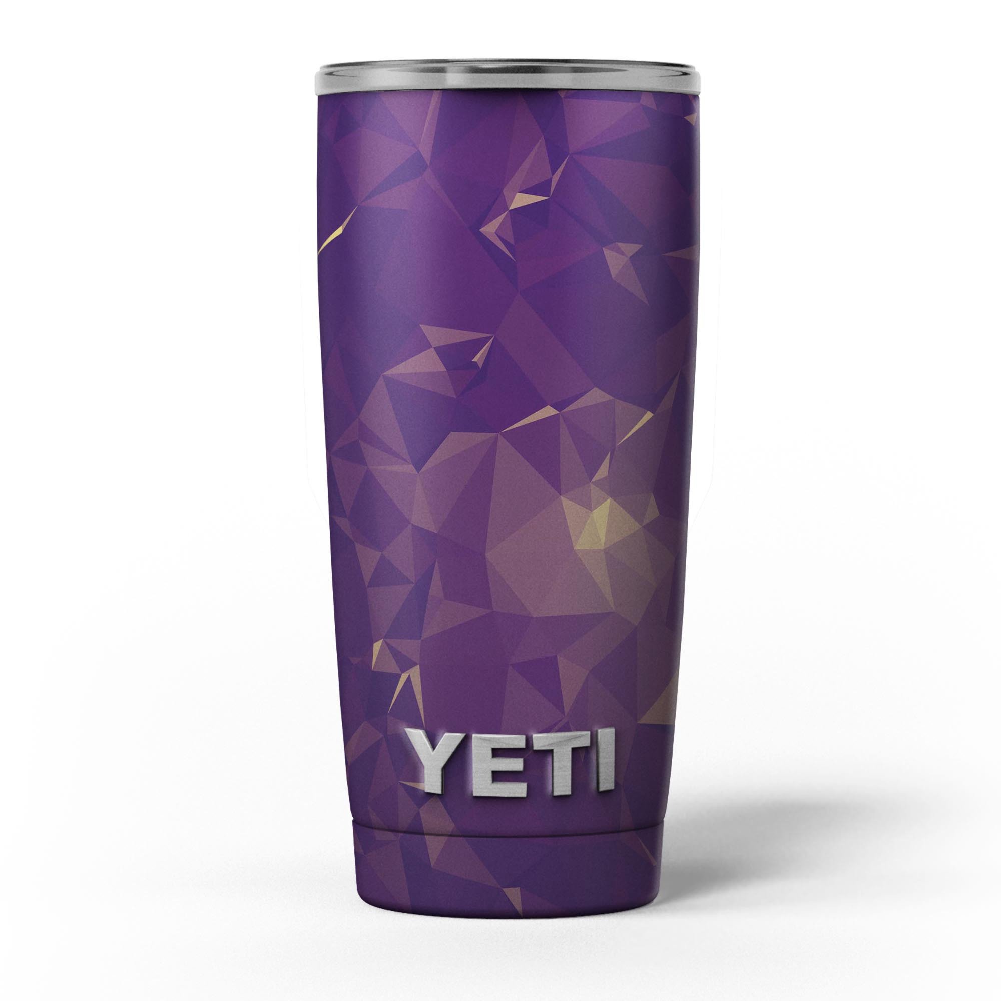 Abstract Purple and Gold Geometric Shapes skin decal vinyl wrap kit for Yeti Cooler, showcasing vibrant colors and unique design.