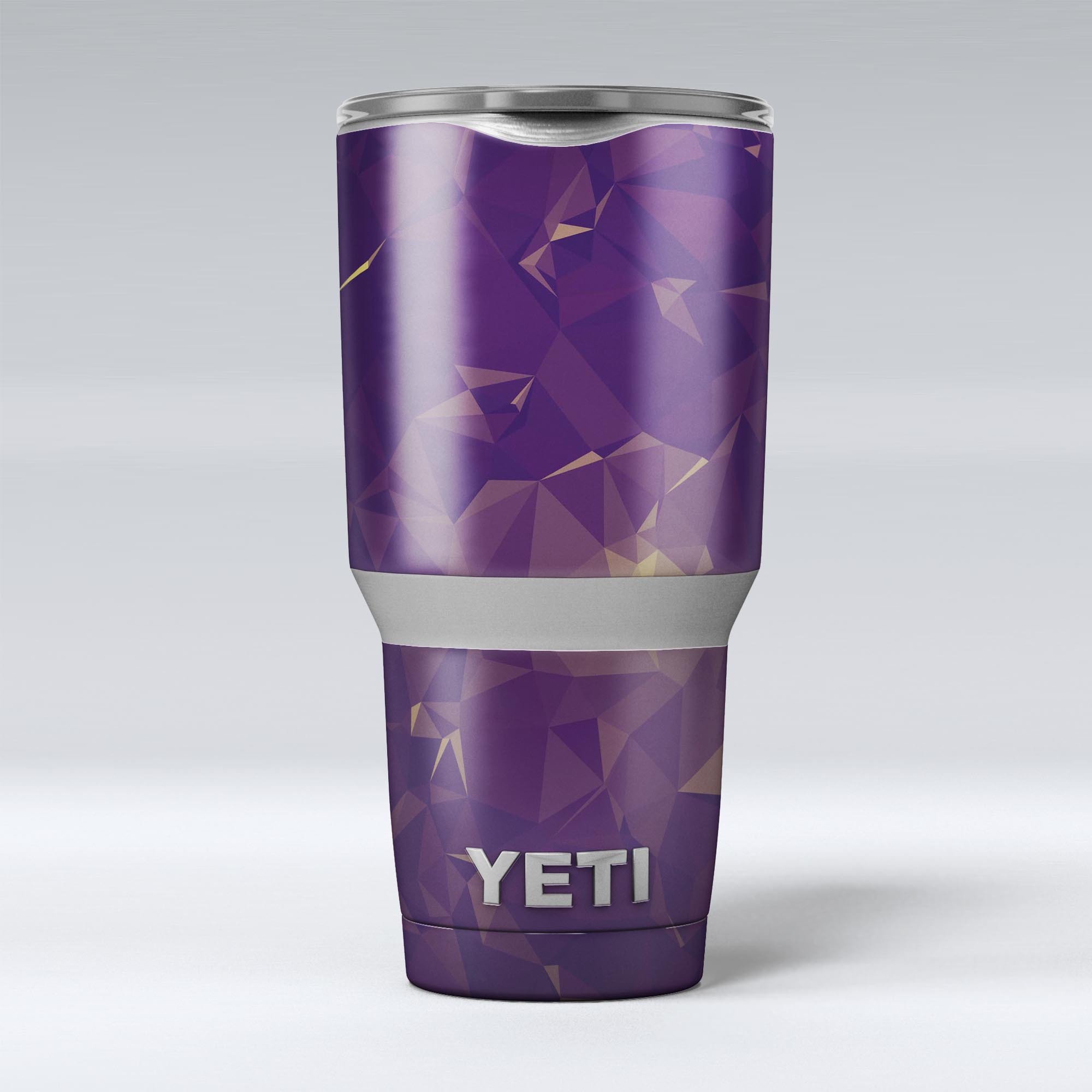 Abstract Purple and Gold Geometric Shapes skin decal vinyl wrap kit for Yeti Cooler, showcasing vibrant colors and unique design.