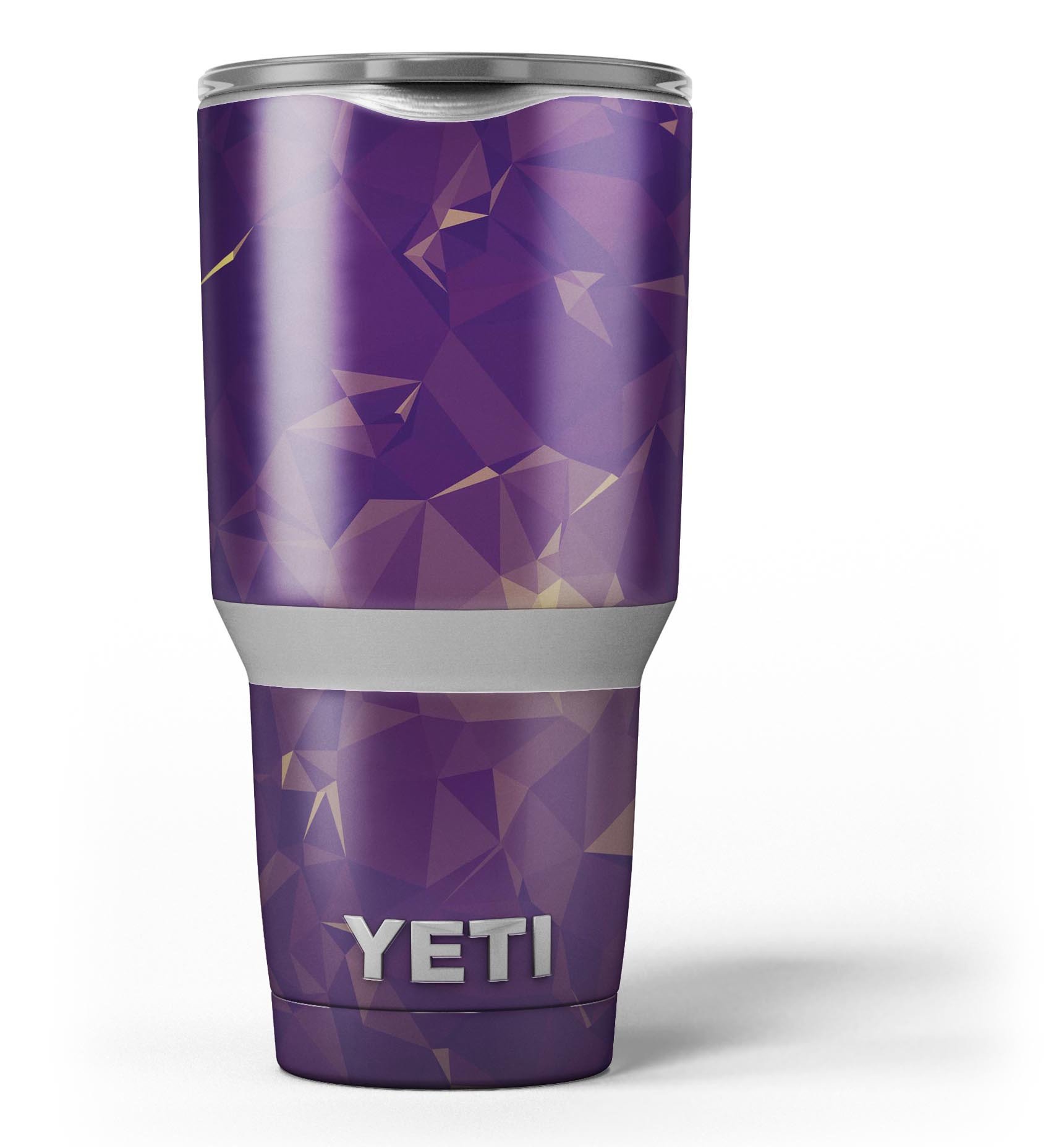 Abstract Purple and Gold Geometric Shapes skin decal vinyl wrap kit for Yeti Cooler, showcasing vibrant colors and unique design.