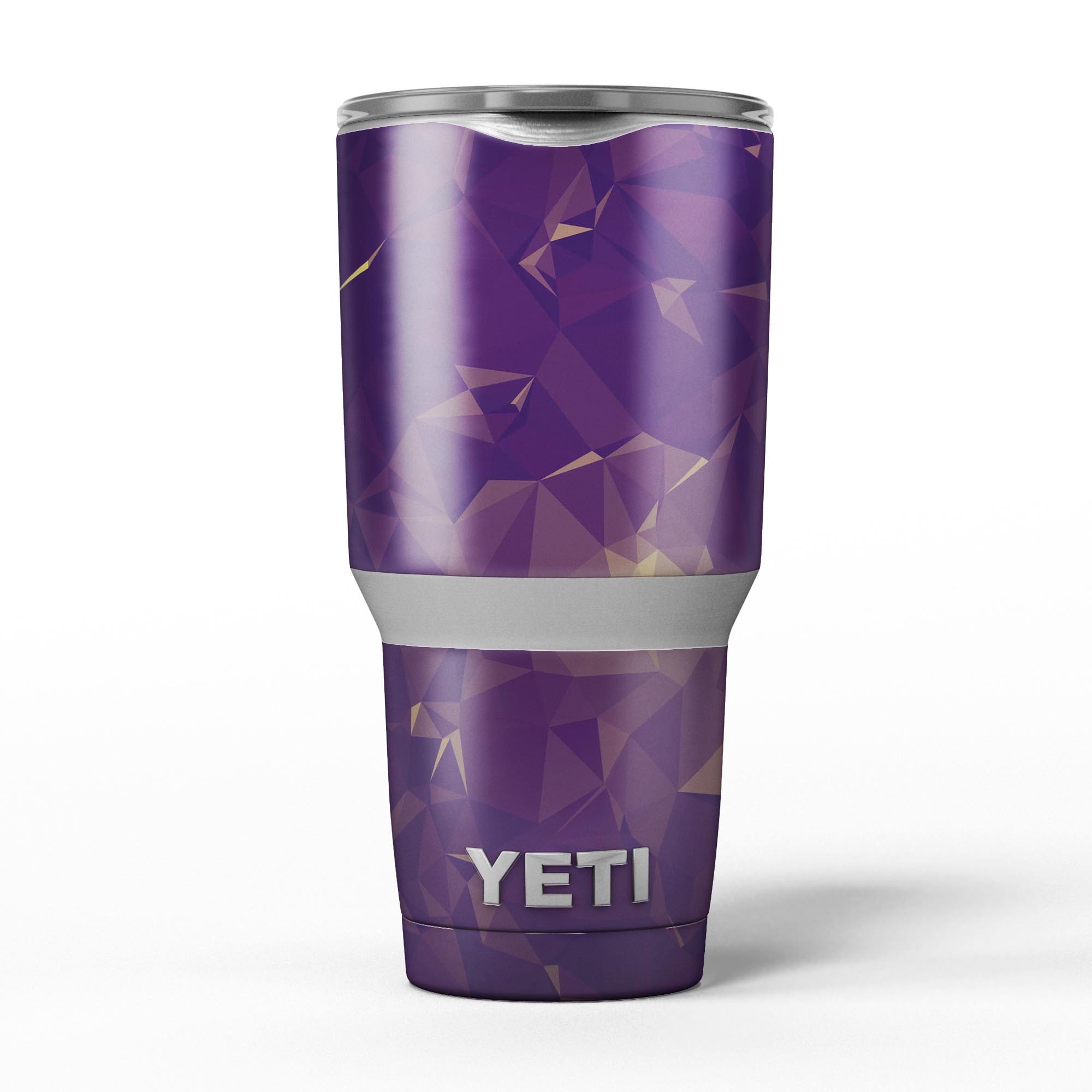 Abstract Purple and Gold Geometric Shapes skin decal vinyl wrap kit for Yeti Cooler, showcasing vibrant colors and unique design.