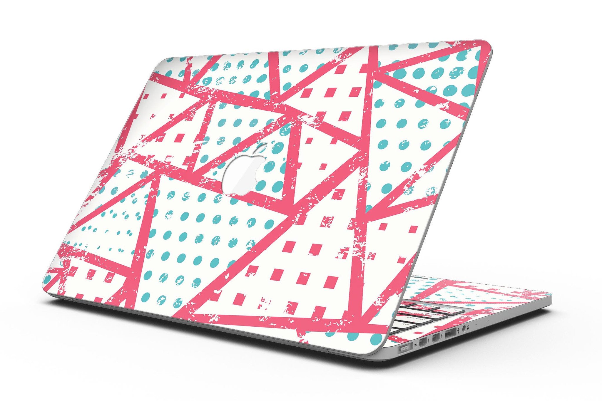 Abstract Red and Teal Overlaps skin for MacBook Pro with Retina Display, showcasing vibrant colors and a sleek design.