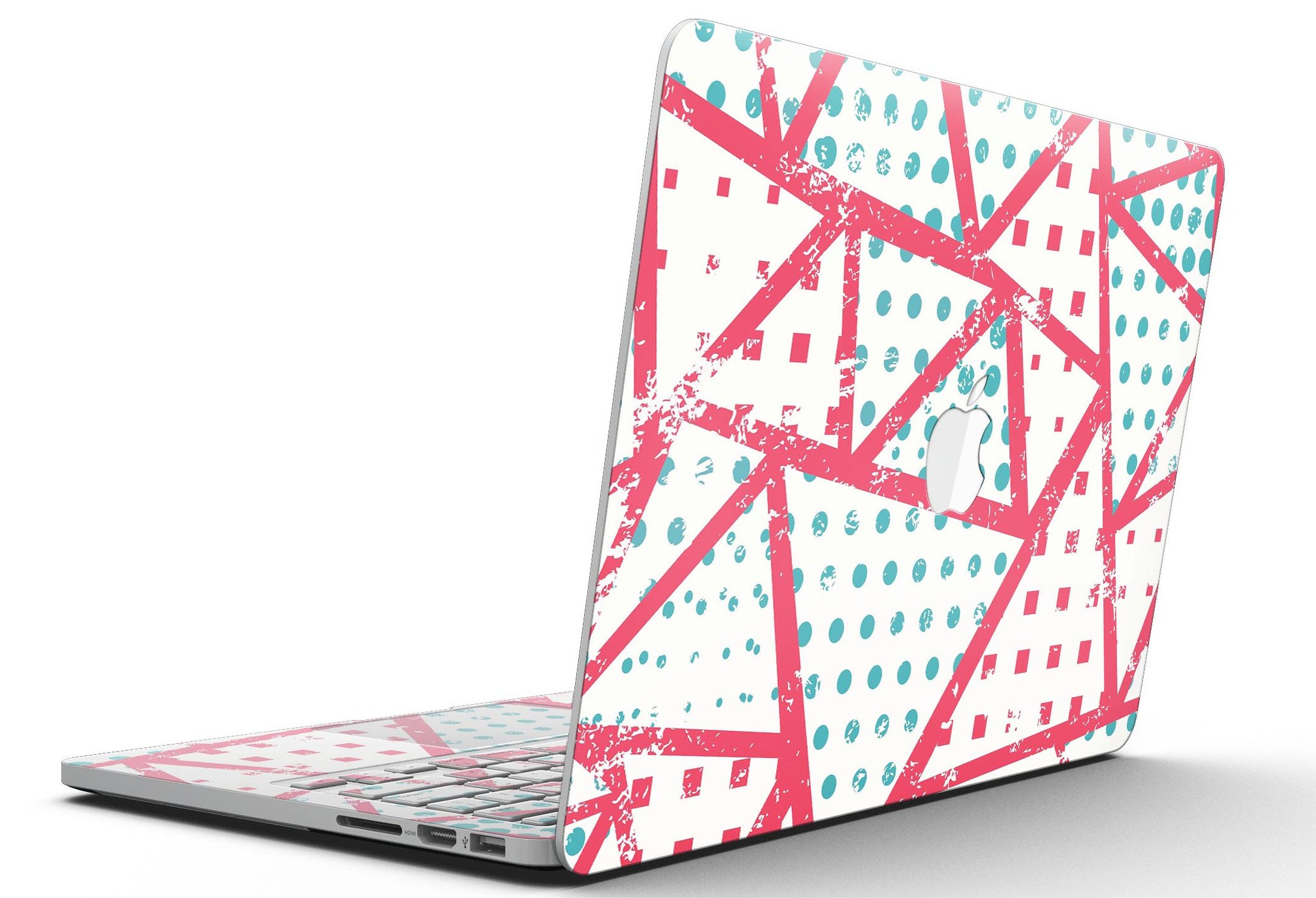 Abstract Red and Teal Overlaps skin for MacBook Pro with Retina Display, showcasing vibrant colors and a sleek design.