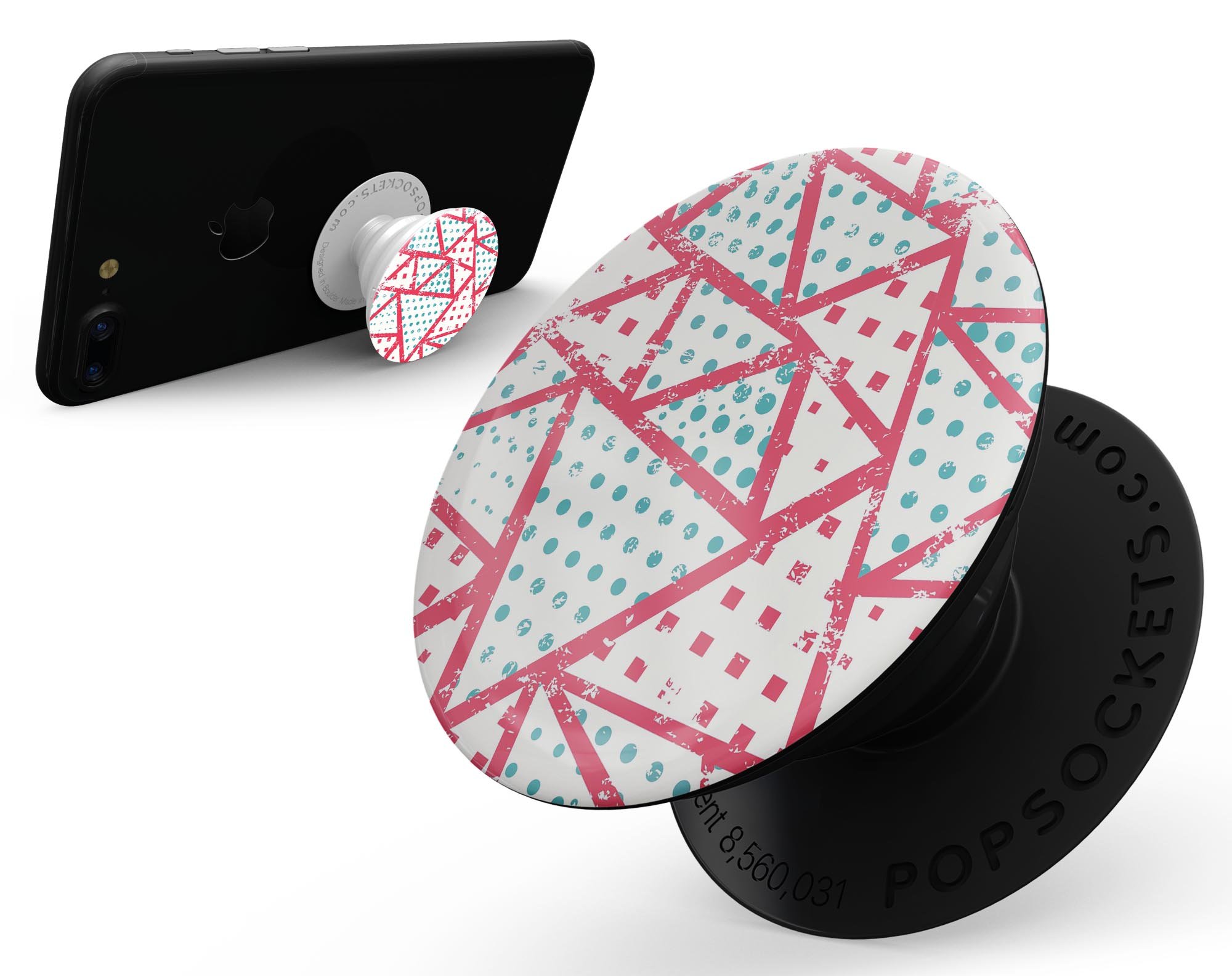 Abstract Red and Teal Overlaps Skin Kit for PopSockets, showcasing vibrant colors and a stylish design.