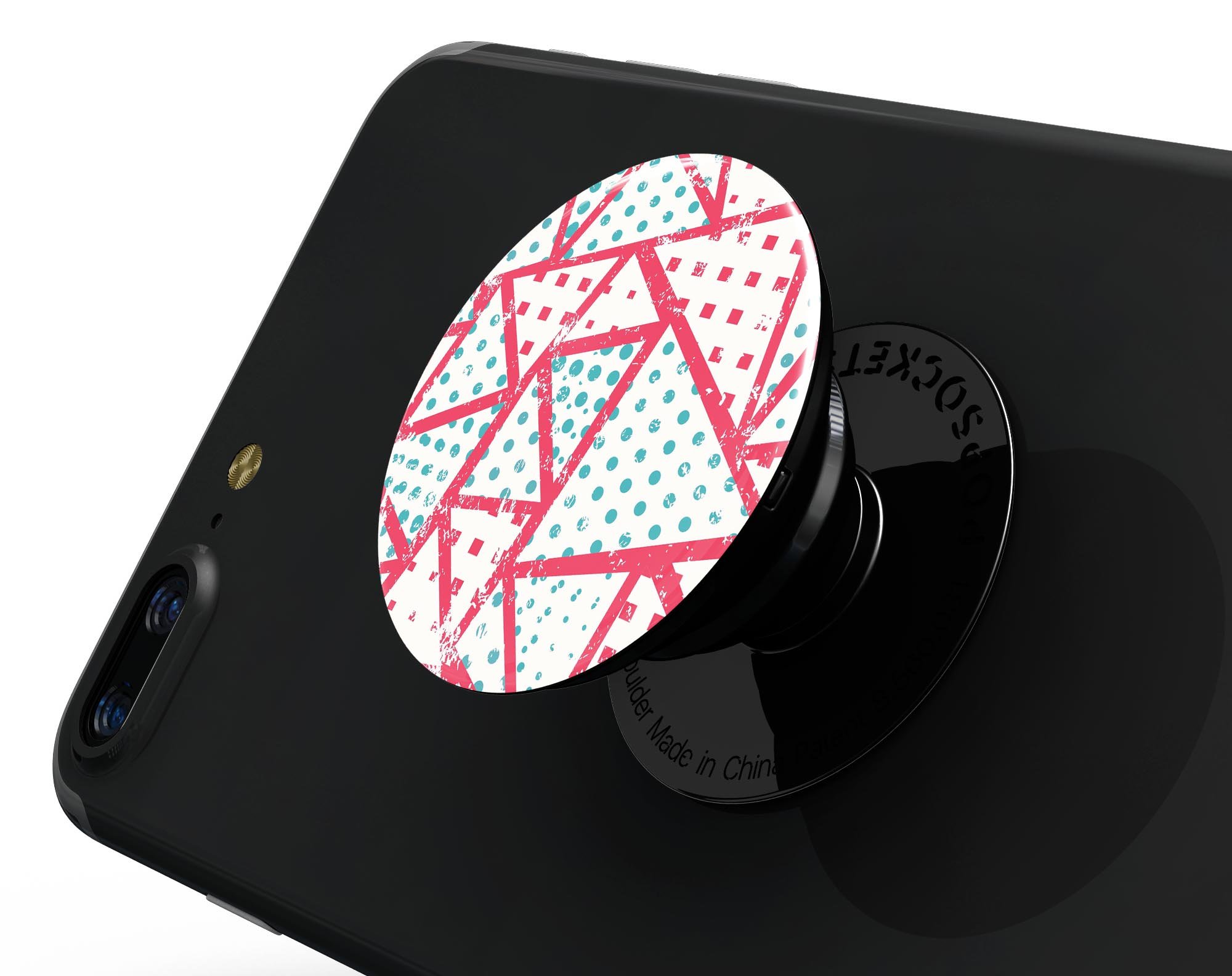 Abstract Red and Teal Overlaps Skin Kit for PopSockets, showcasing vibrant colors and a stylish design.