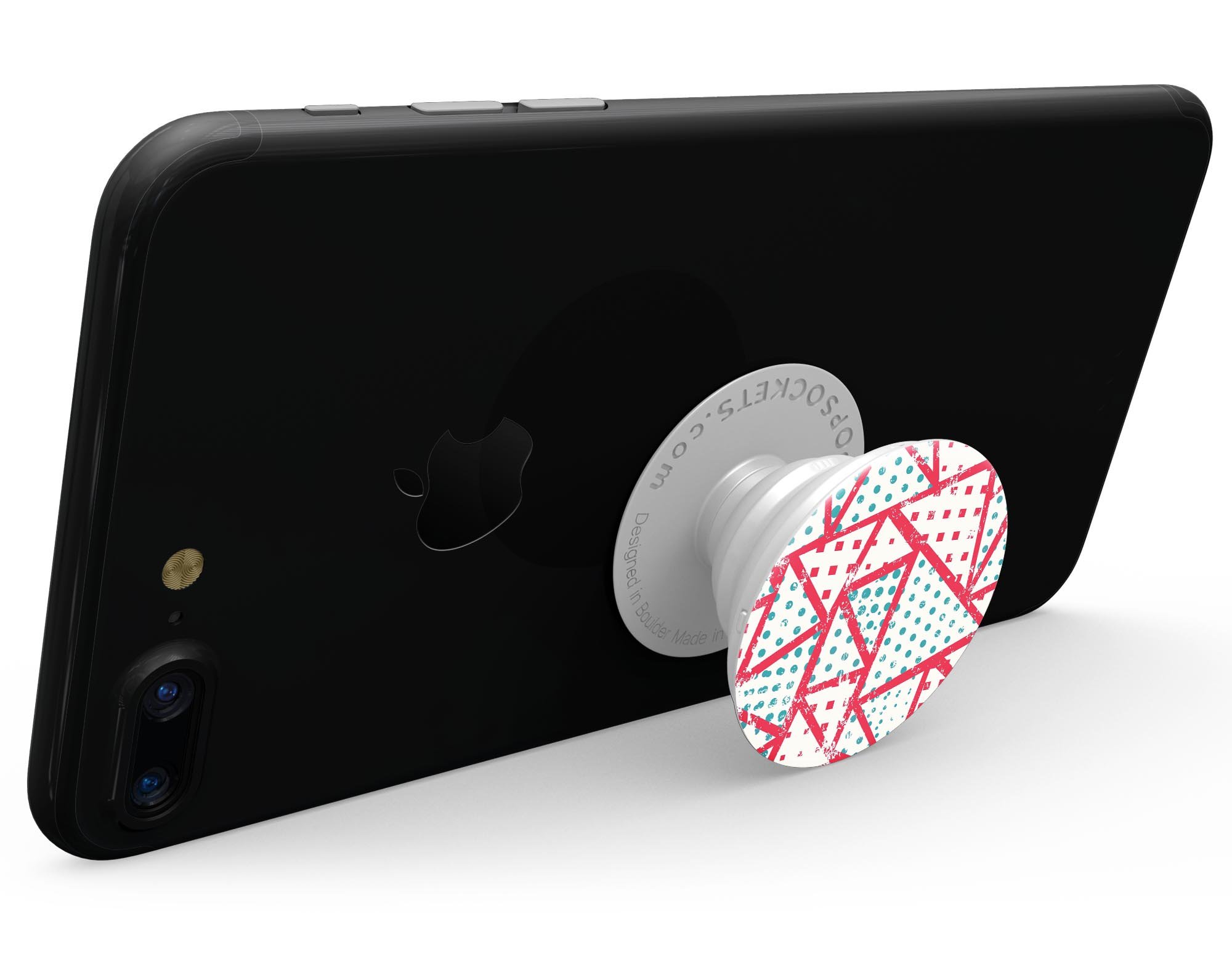 Abstract Red and Teal Overlaps Skin Kit for PopSockets, showcasing vibrant colors and a stylish design.