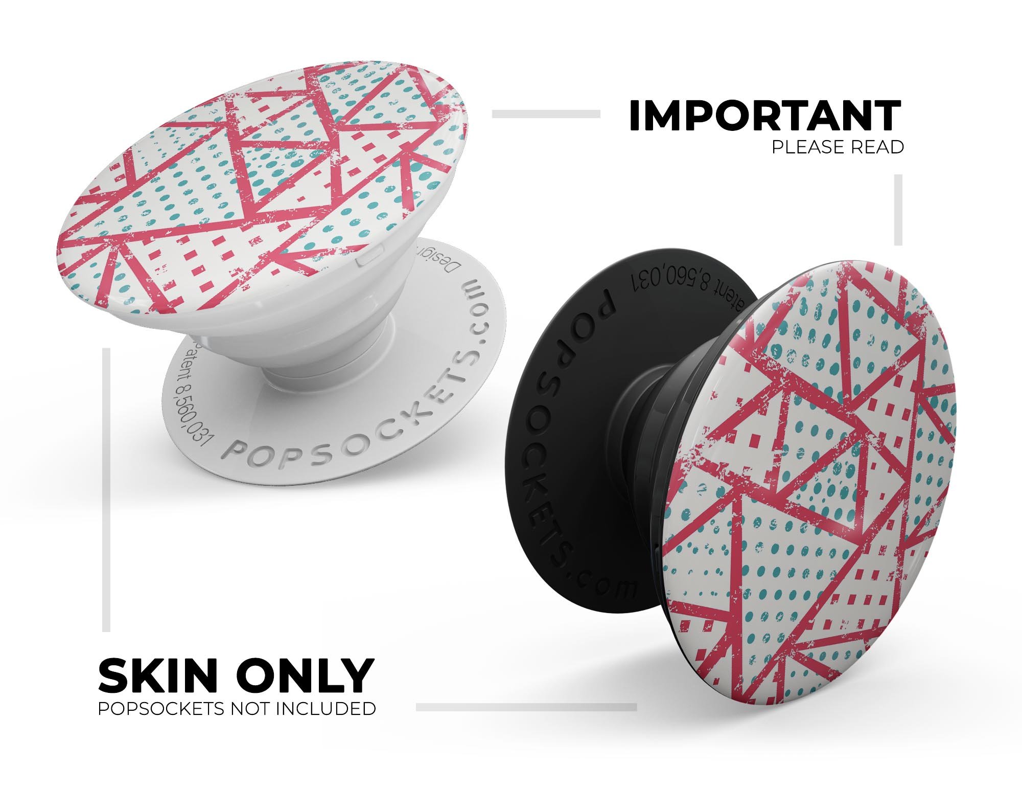 Abstract Red and Teal Overlaps Skin Kit for PopSockets, showcasing vibrant colors and a stylish design.