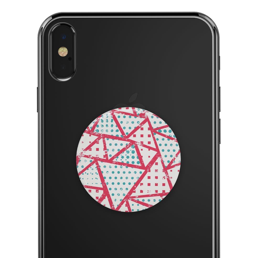 Abstract Red and Teal Overlaps Skin Kit for PopSockets, showcasing vibrant colors and a stylish design.