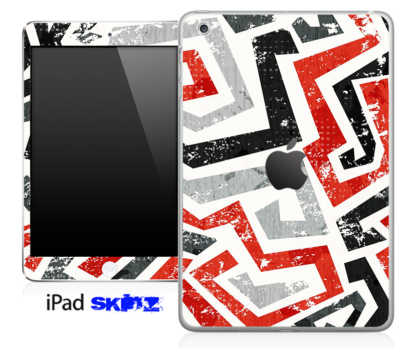 Abstract Red White and Black Skin for iPad Mini, showcasing vibrant colors and sleek design.