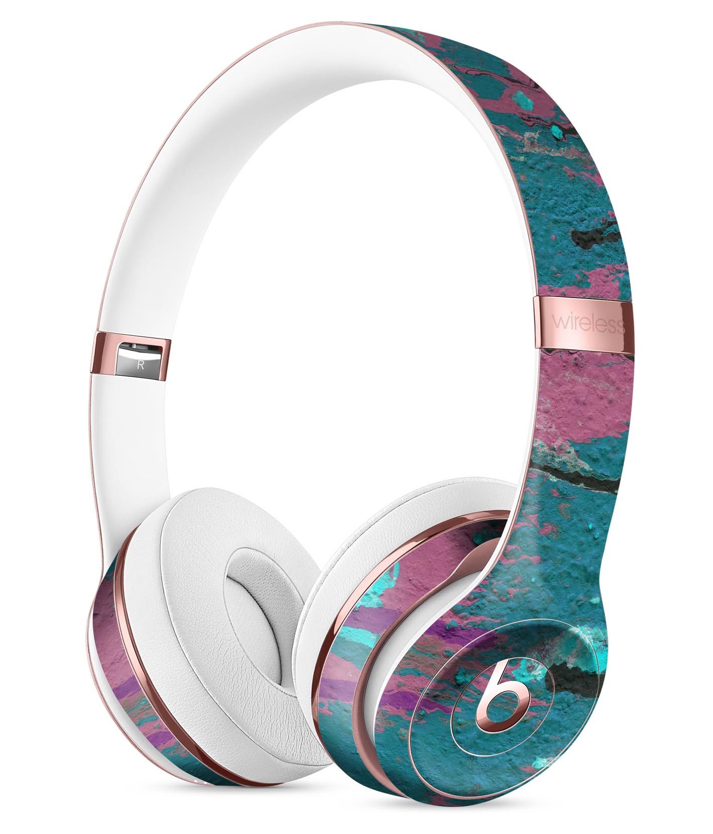 Abstract Retro Pink Wet Paint Skin Kit for Beats by Dre Solo 3 Wireless Headphones, showcasing vibrant colors and a sleek design.