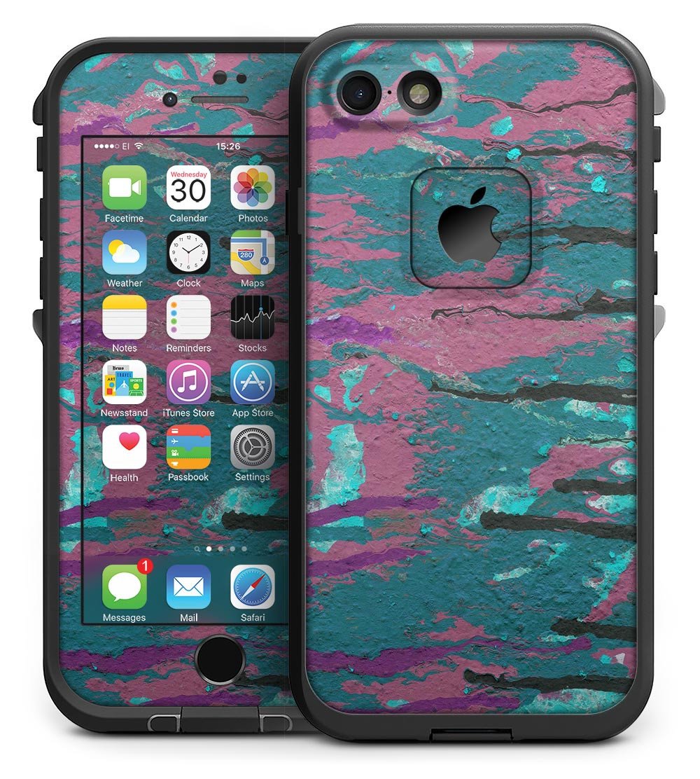 Abstract Retro Pink Wet Paint skin for iPhone 7 LifeProof Fre Case, showcasing vibrant colors and stylish design.