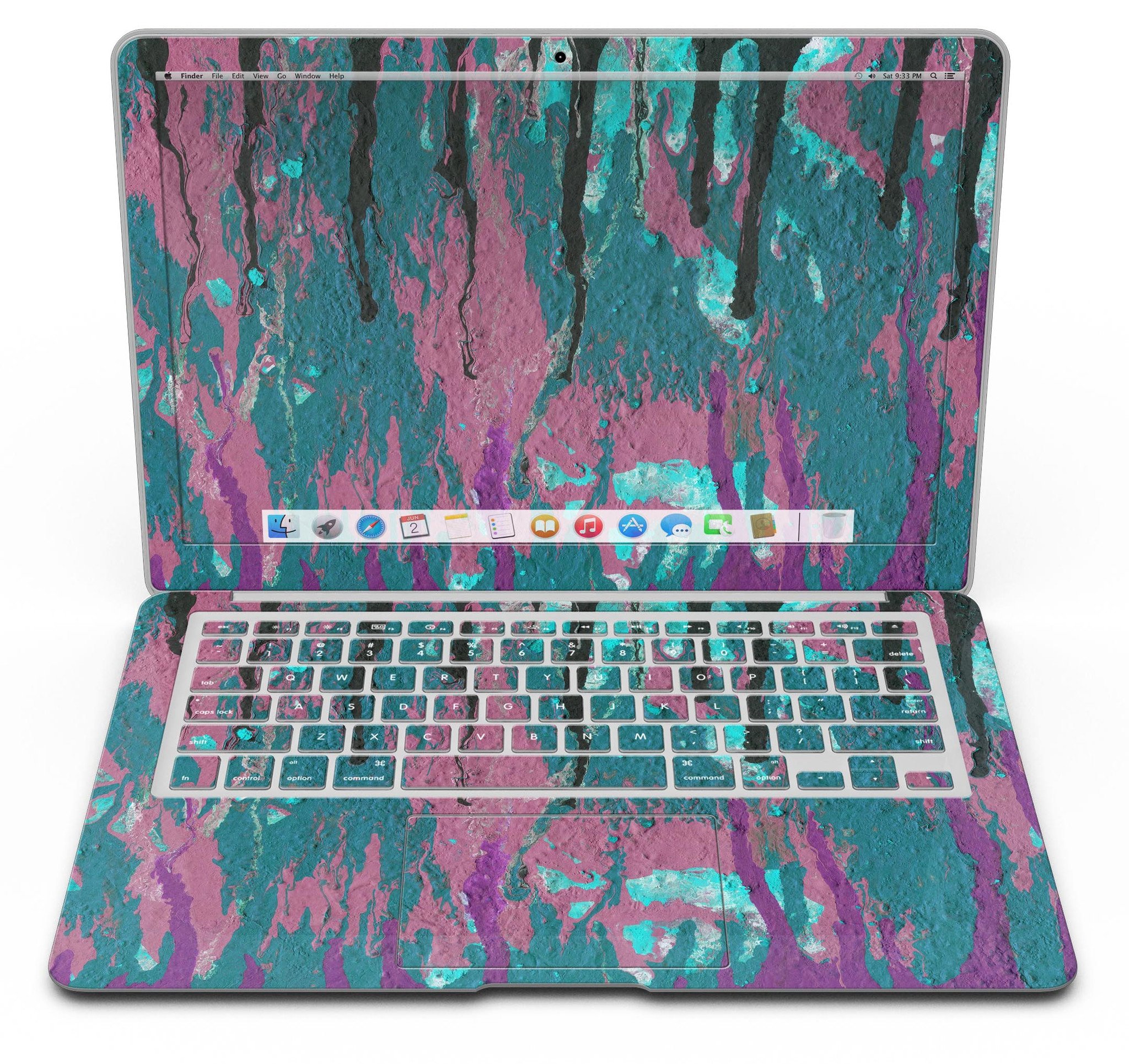 Abstract Retro Pink Wet Paint skin for MacBook Air, showcasing vibrant colors and unique design, perfectly fitted to the device.