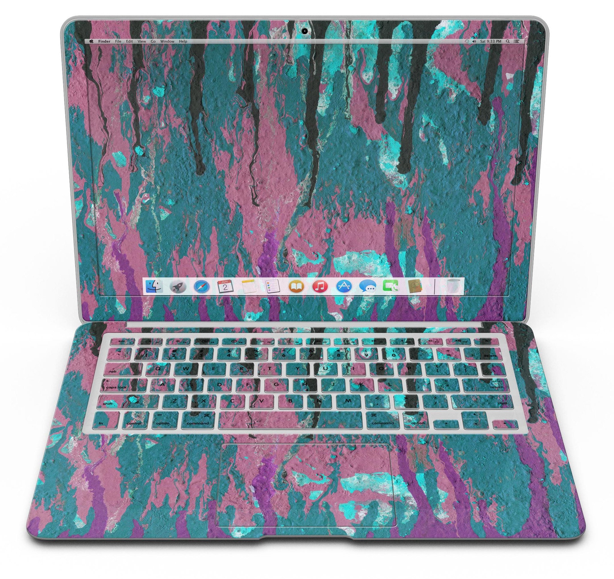 Abstract Retro Pink Wet Paint skin for MacBook Air, showcasing vibrant colors and unique design, perfectly fitted to the device.