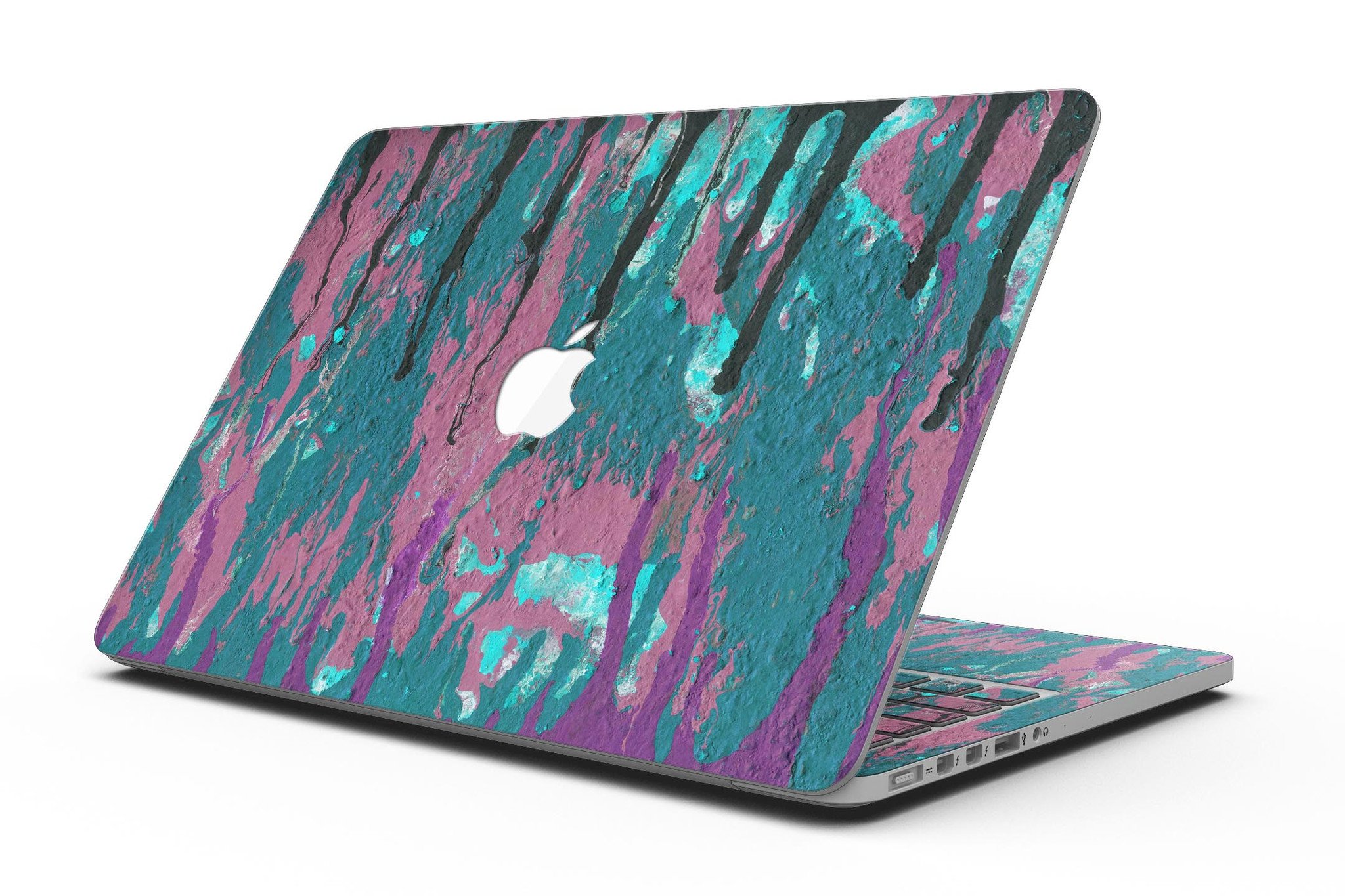 Abstract Retro Pink Wet Paint skin for MacBook Pro with Retina Display, showcasing vibrant colors and a sleek design.