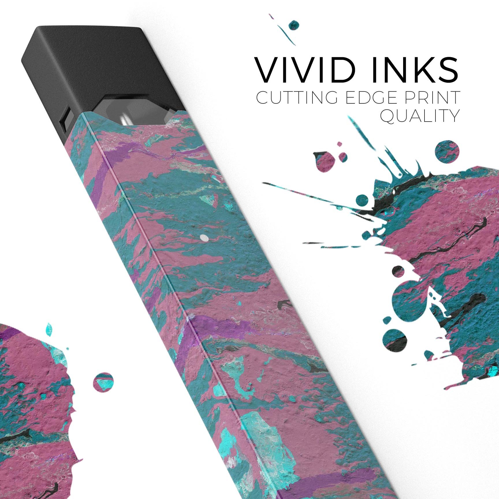 Abstract Retro Pink Wet Paint skin-wrap for JUUL device, showcasing vibrant colors and a stylish design.