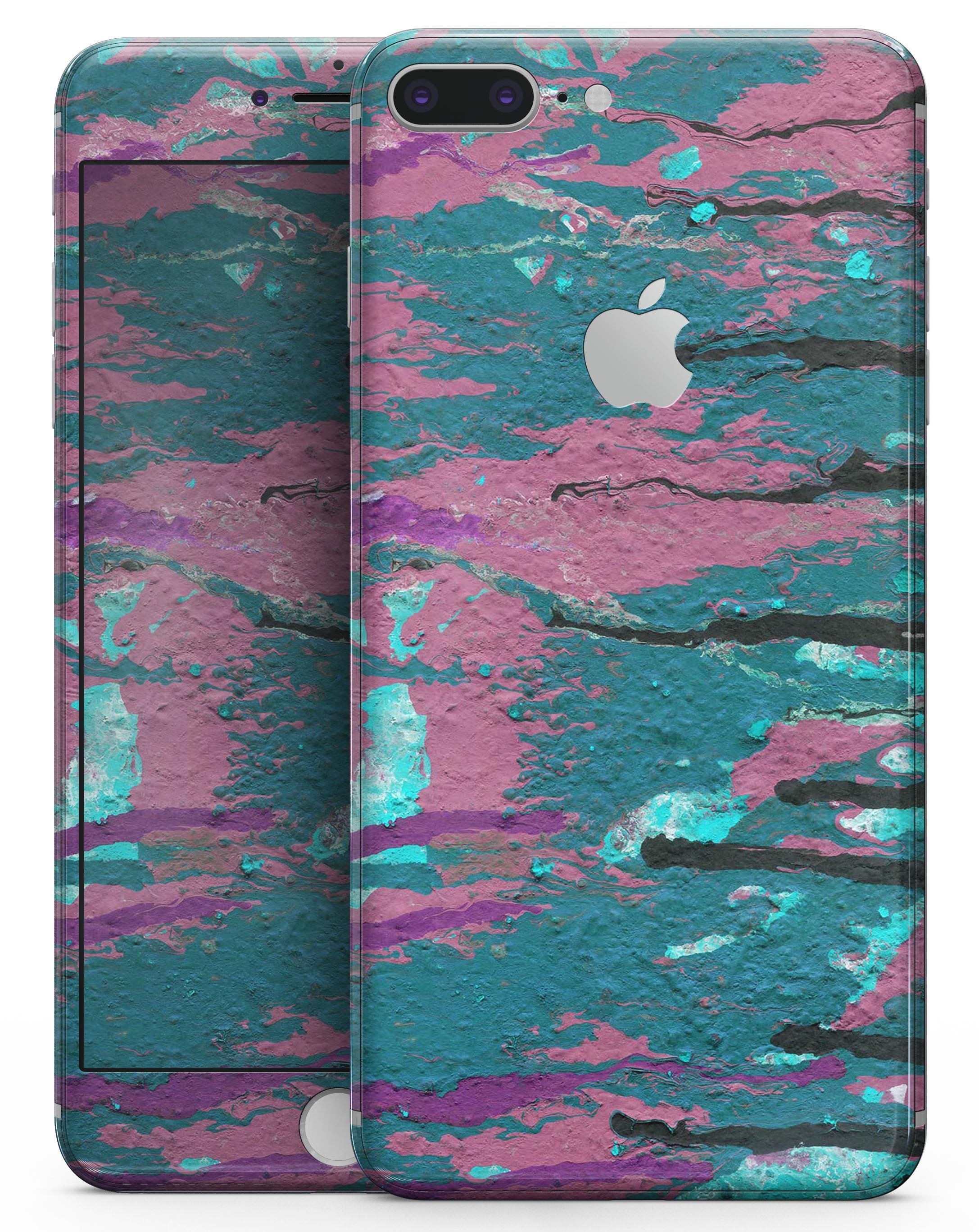 Abstract Retro Pink Wet Paint skin for iPhone 8 and 8 Plus, showcasing vibrant colors and unique design.