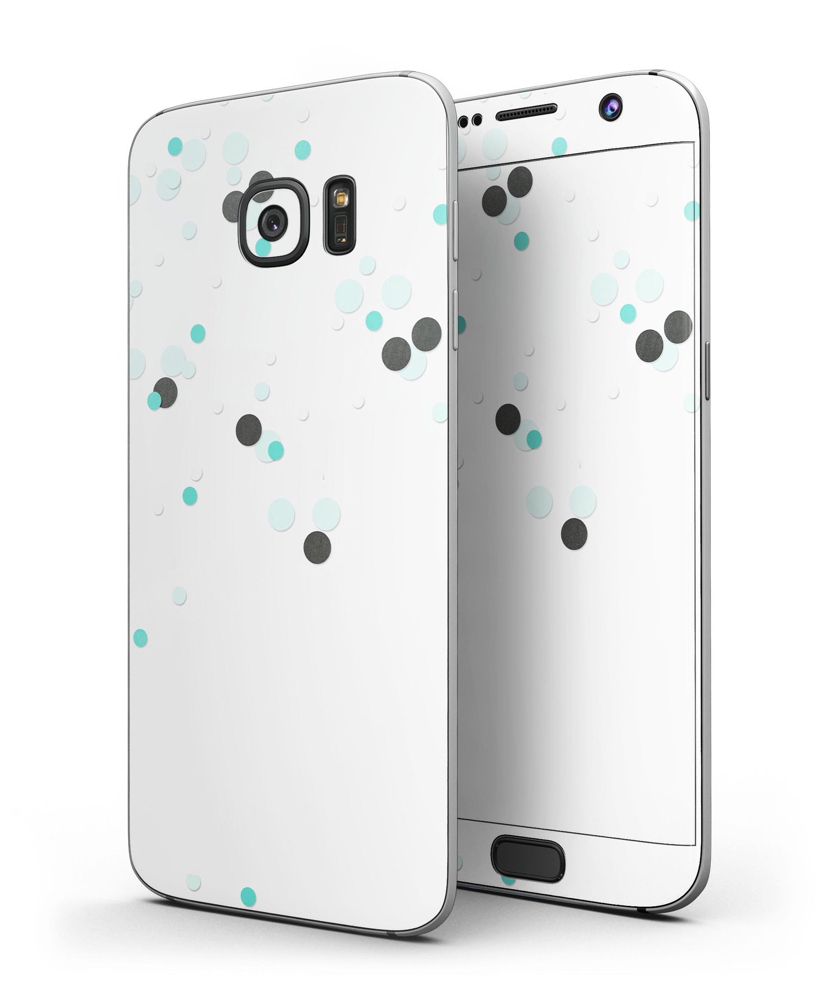 Abstract Scattered Black and Teal Dots Skin-Kit for Samsung Galaxy S7/S7 Edge, showcasing a stylish design and premium vinyl material.