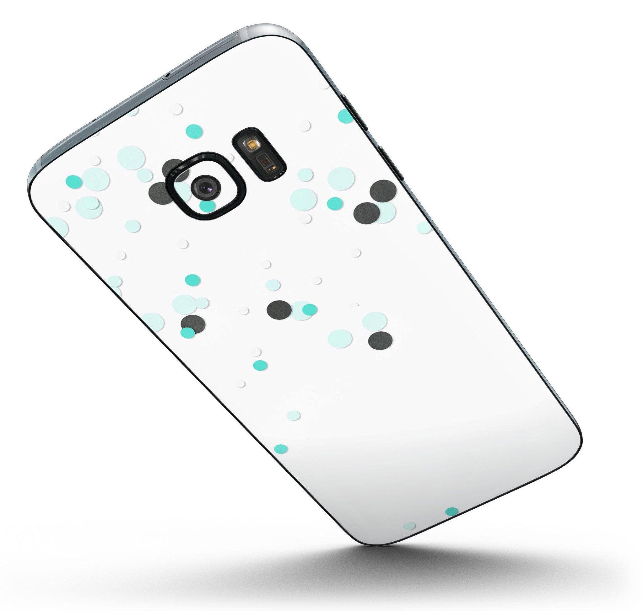 Abstract Scattered Black and Teal Dots Skin-Kit for Samsung Galaxy S7/S7 Edge, showcasing a stylish design and premium vinyl material.