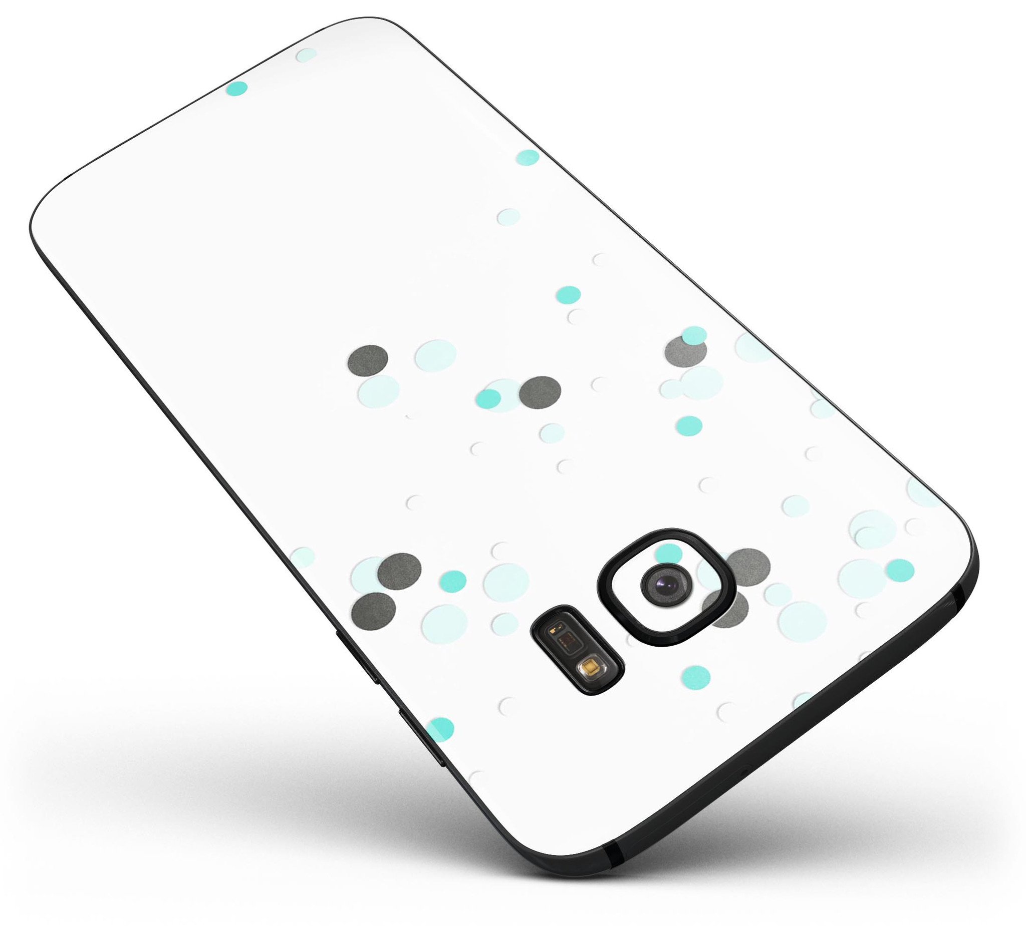 Abstract Scattered Black and Teal Dots Skin-Kit for Samsung Galaxy S7/S7 Edge, showcasing a stylish design and premium vinyl material.