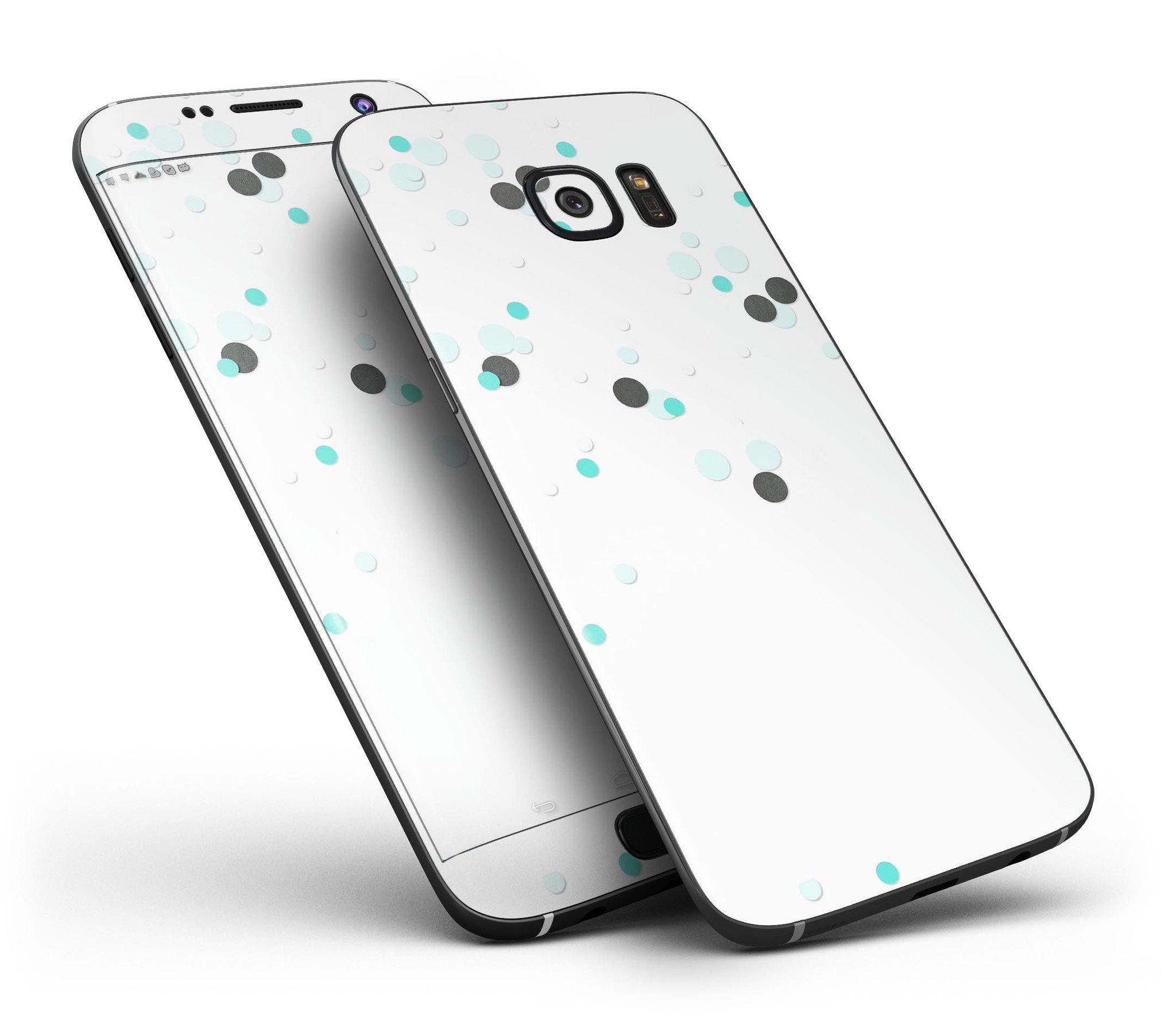 Abstract Scattered Black and Teal Dots Skin-Kit for Samsung Galaxy S7/S7 Edge, showcasing a stylish design and premium vinyl material.